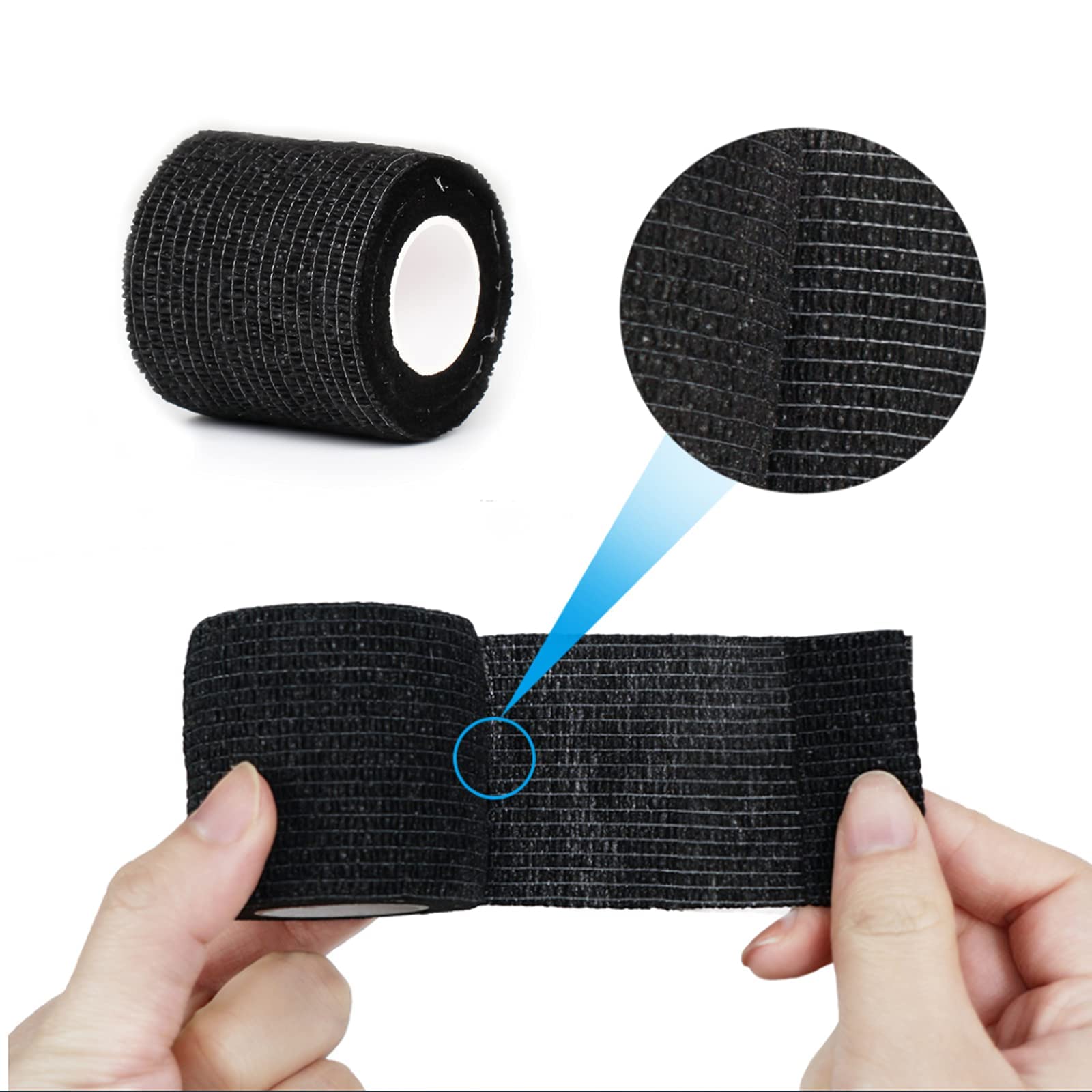 24pcs Tattoo Grip Cover Wrap, s 2 "x 5 yardas desechable Cohesive Tattoo Grip Cinta de vendaje Negro Autoadhesivo Wrap, Cinta de vendaje elástico (24pcs)