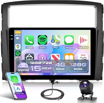 4Core 4G+128G Android 15 Car Radio for Mitsubishi Montero Pajero 2006-2020, Rimoody Car Stereo Wireless Carplay Andorid auto 9 INCELL Screen GPS WiFi Bluetooth 5.0 FM/RDS EQ SWC Backup Camera