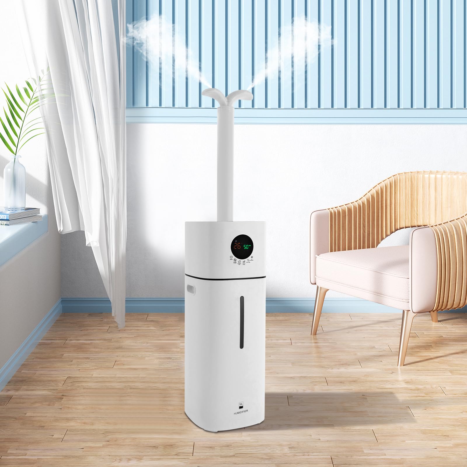 Umidificatore, grande serbatoio dell'acqua da 16 litri, regolazione dell'umidità a tre livelli, umidificatore bianco, adatto per bagno, camera da letto, soggiorno e uffici