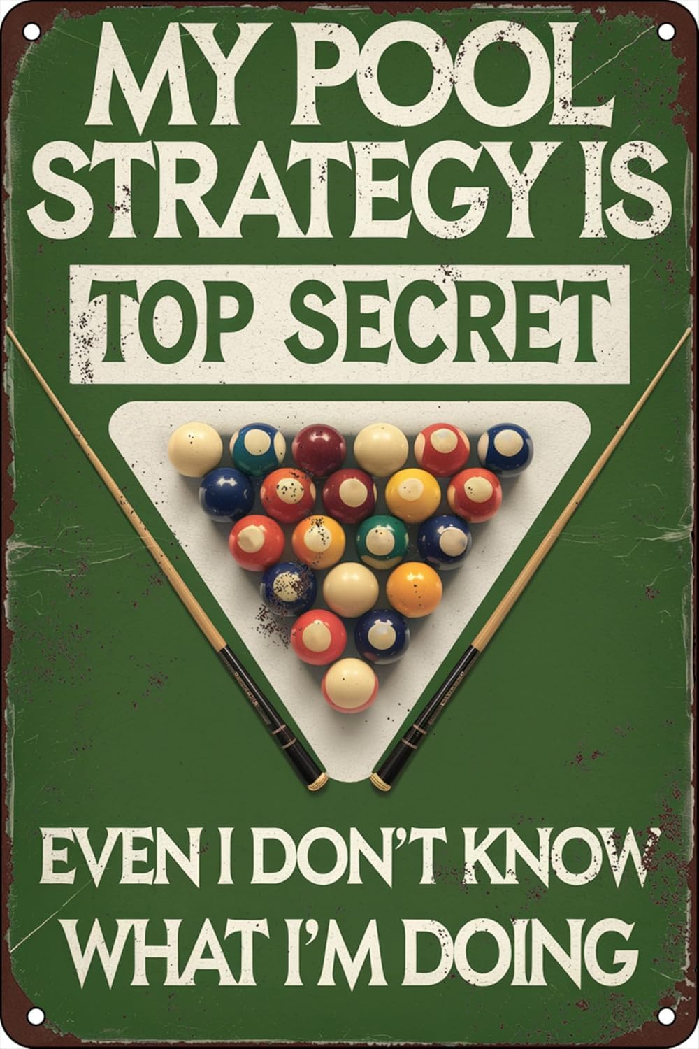 SMAZDFXX Billiards Bar Tin Sign My Pool Strategy is Top Secret Metal Signs Man Cave Vintage Plaque Art Iron Wall Art Poster Billiard Room Cafes Bar Club Decor 12"x16"