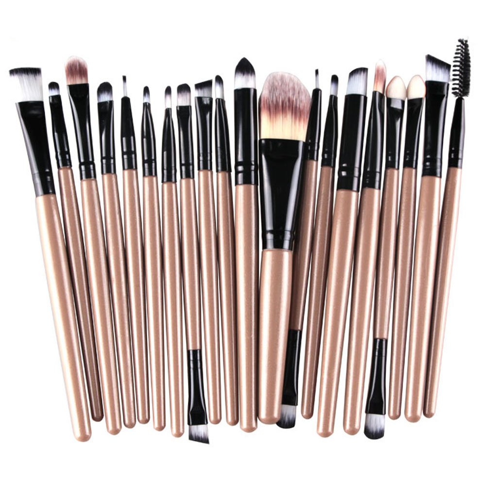 KOLIGHT20 Pcs Pro Makeup Set Powder Foundation Eyeshadow Eyeliner Lip Cosmetic Brushes (Black+Gold)