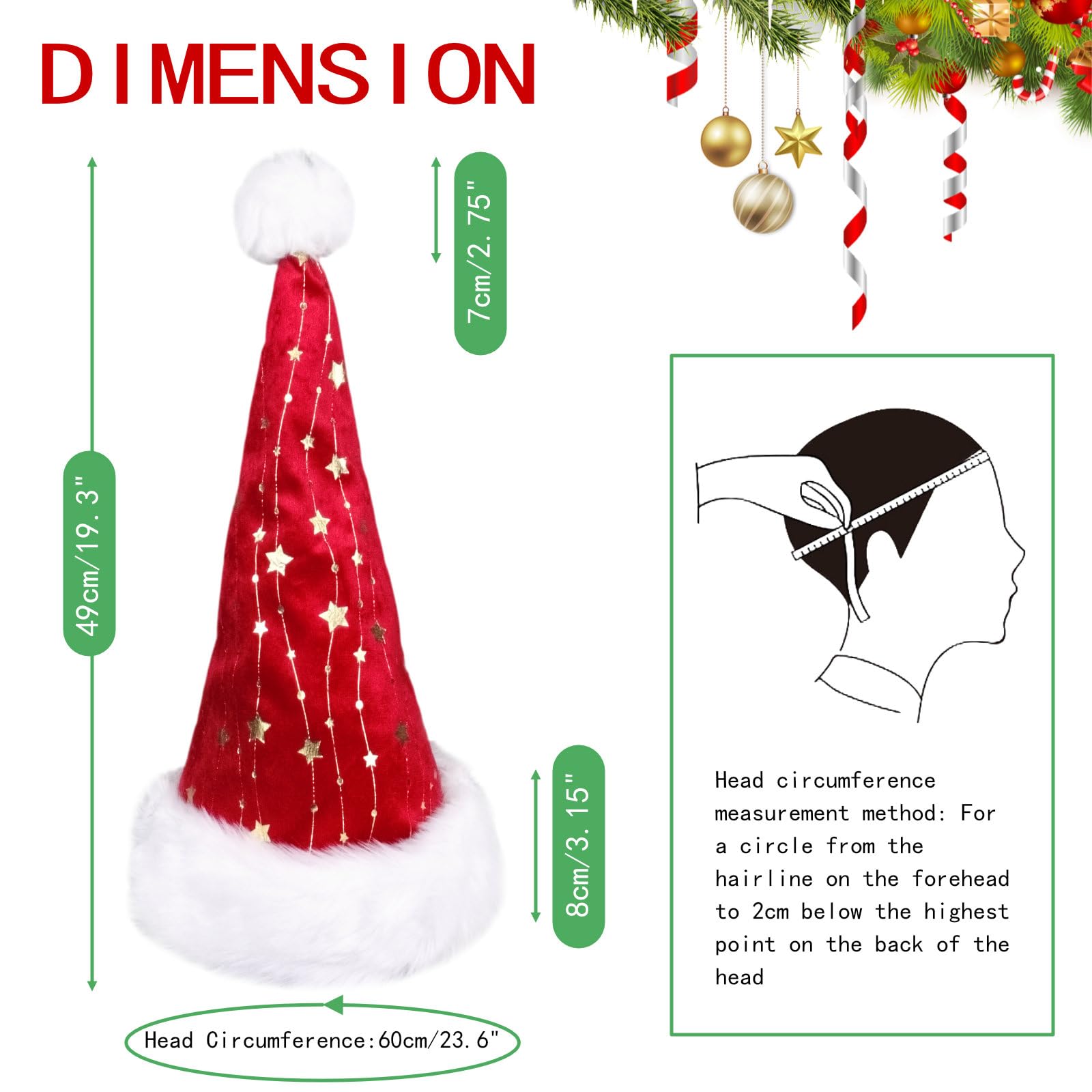 Lauzimi Red Sequins Santa Hat, Gold Star Plush Holiday Hats for Women, Comfortable Velvet Christmas Hat for New Year's Eve and Parties Decoration, Soft Xmas Hat for Adults Men