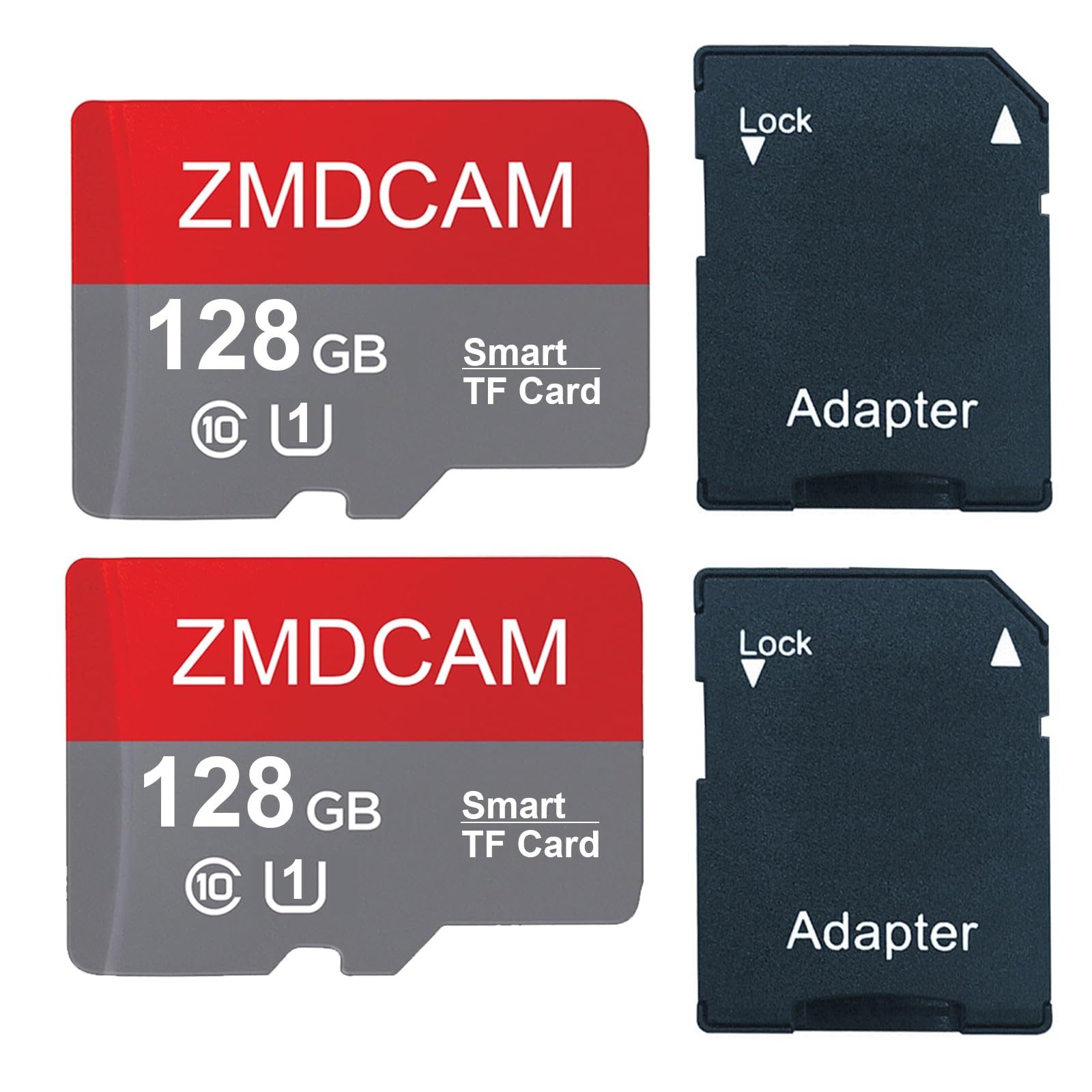 2 Pack 128GB TF Card with Adapter UHS-I U1 Class 10 Memory Card