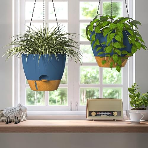 Miniatura 29 de ZMTECH Macetas colgantes de 12 pulgadas para plantas de interior y exterior, 1 paquete de macetas colgantes de riego automático con agujeros