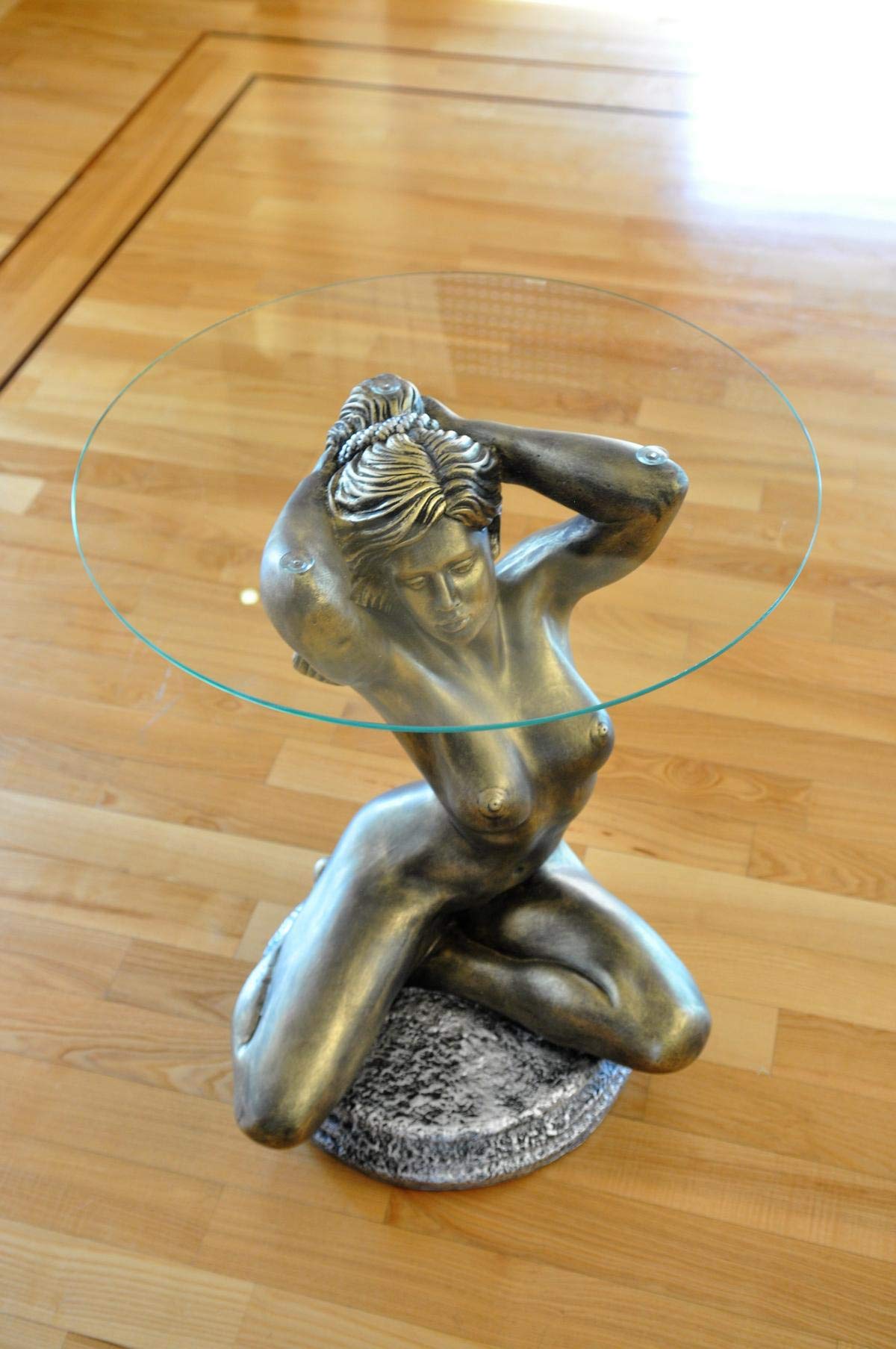 Runder Beistelltisch Glastisch Figurentisch Couchtisch Frauenskulptur Erotiktisch Frauen Akt Blumenständer Blumentisch Telefontisch