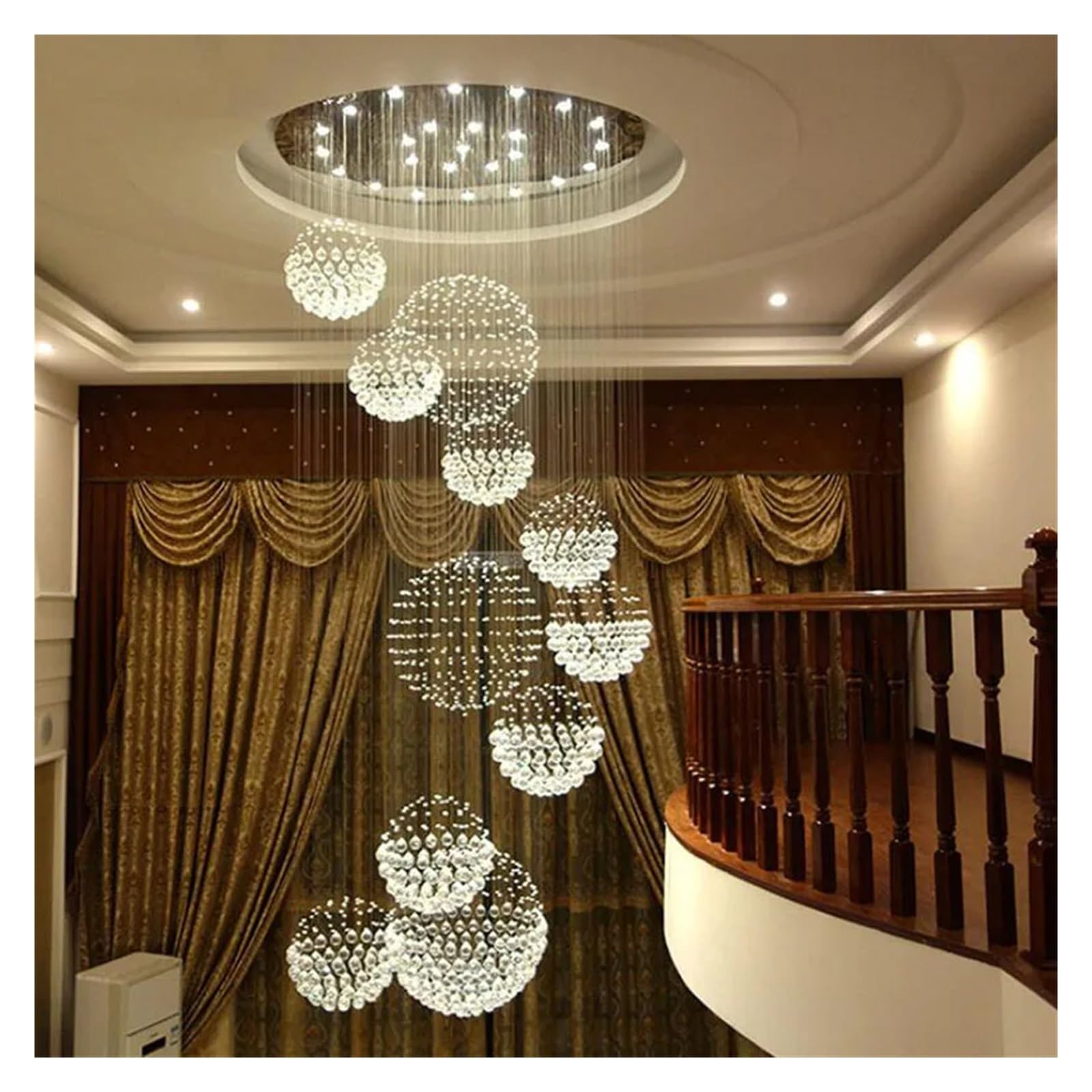 Lampy wiszące LED, żyrandole, sufity okrągłe, oświetlenie LED z dużym kryształem, oświetlenie wewnętrzne, oświetlenie schodów, oświetlenie sypialni. Oświetlenie holu (rozmiar: śred
