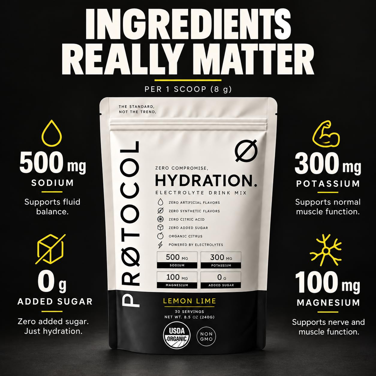 Protocol USDA Organic Electrolyte Powder, Sugar Free, Without Stevia, Natural Flavors or Citric Acid, Lemon Lime Hydration Drink Mix, 30 Servings — Amazon image 8