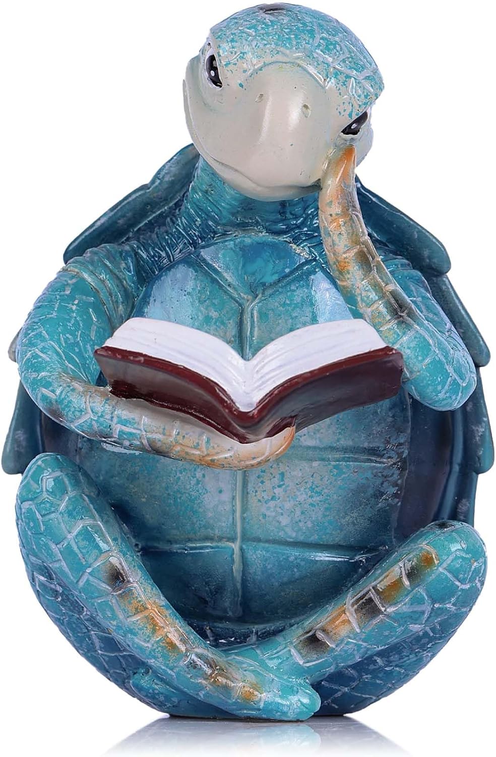 Resin Reading Sea Turtle Figurine – Cute Ocean Animal Desk Buddy, Garden and Bathroom Decor, Coastal Home Decor, Meditation Zen Resin Statue, Office Gift for Women, Men & Turtle Lovers