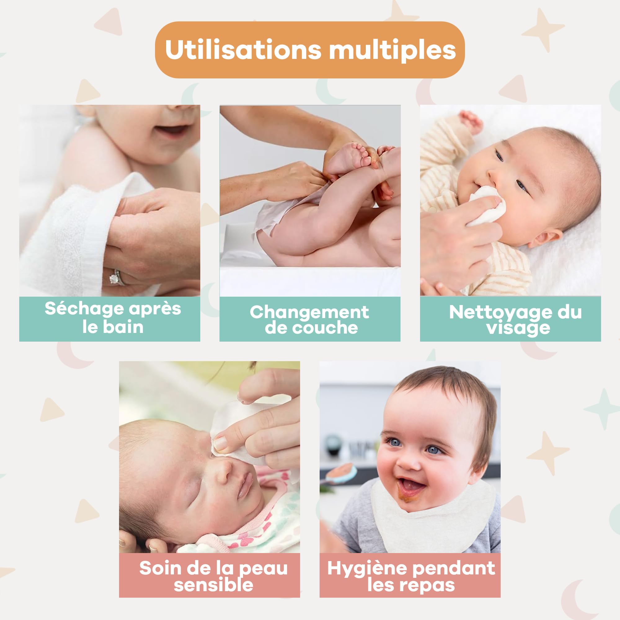 Beybe Lot 3 Serviettes Bébé Naissance Bambou – 50x25 Cm – Ultra-Douces Et Polyvalentes – Must-Have Pour Nouveau-Né Fille