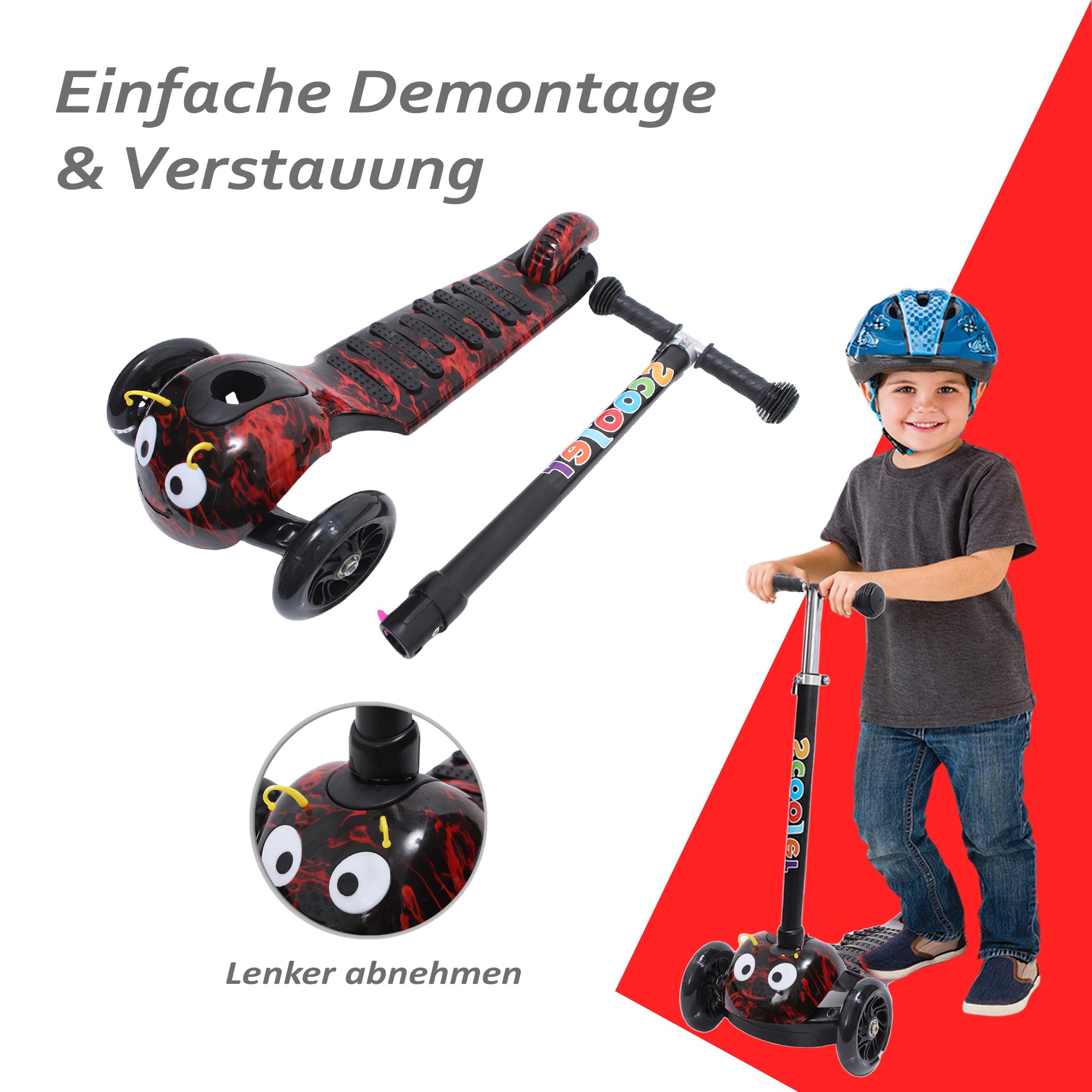 Habib Kinderstep, 3 wielen, voor jongens en meisjes van 3-8 jaar, met led- wielen, in hoogte verstelbaar, antislip, max. 50 kg Habib Kinderstep, 3 wielen, voor jongens en meisjes van 3-8 jaar, met led- wielen, in hoogte verstelbaar, antislip, max. 50 kg