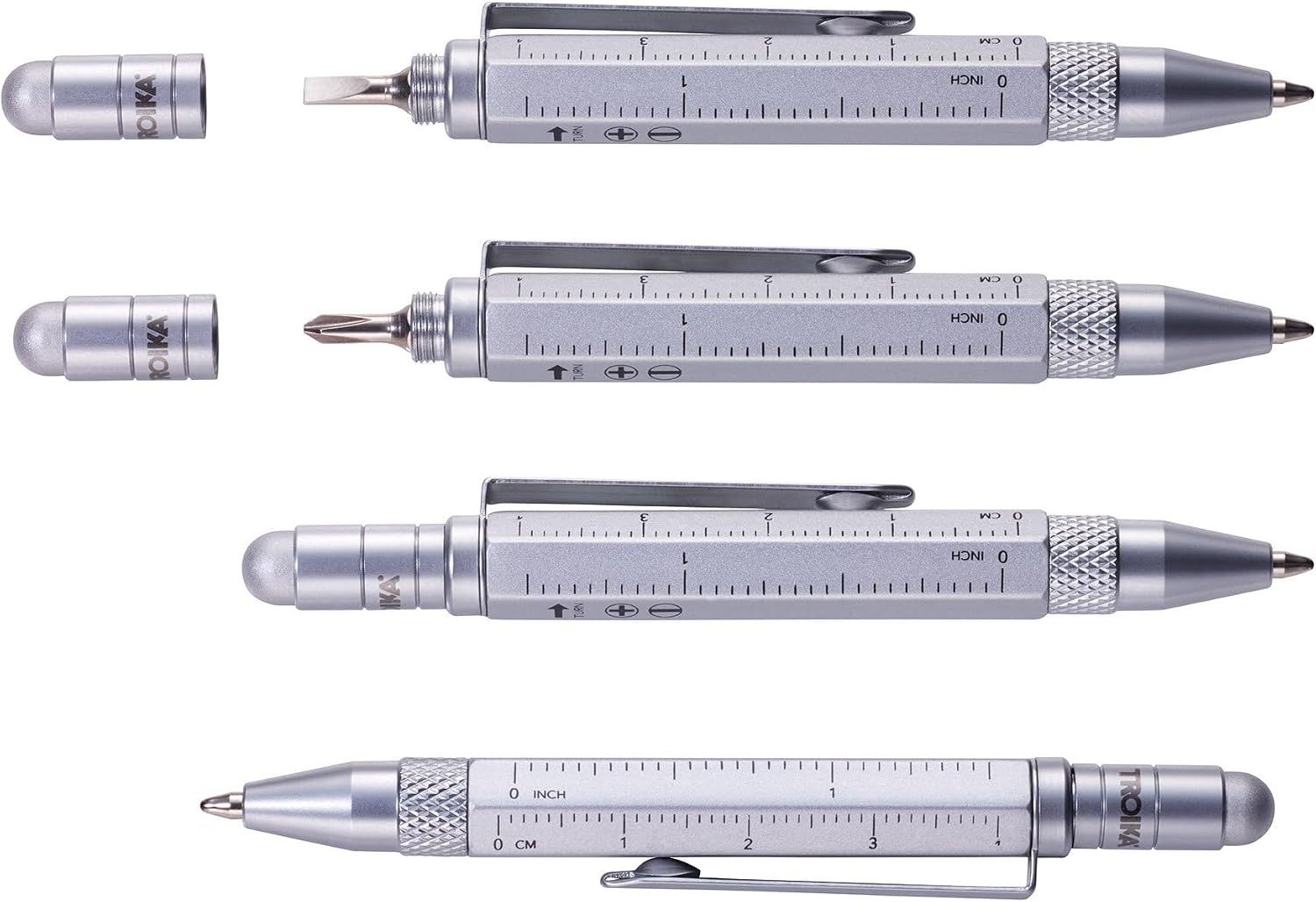 Troika Multitasking Ballpoint Pen (Small), Centimeter/Inch Ruler, Slotted/Phillips Screwdriver, Stylus (Yellow), Black Refill, Includes 2 Refills, Aluminium/Brass/Steel, Matte, Yellow image 4