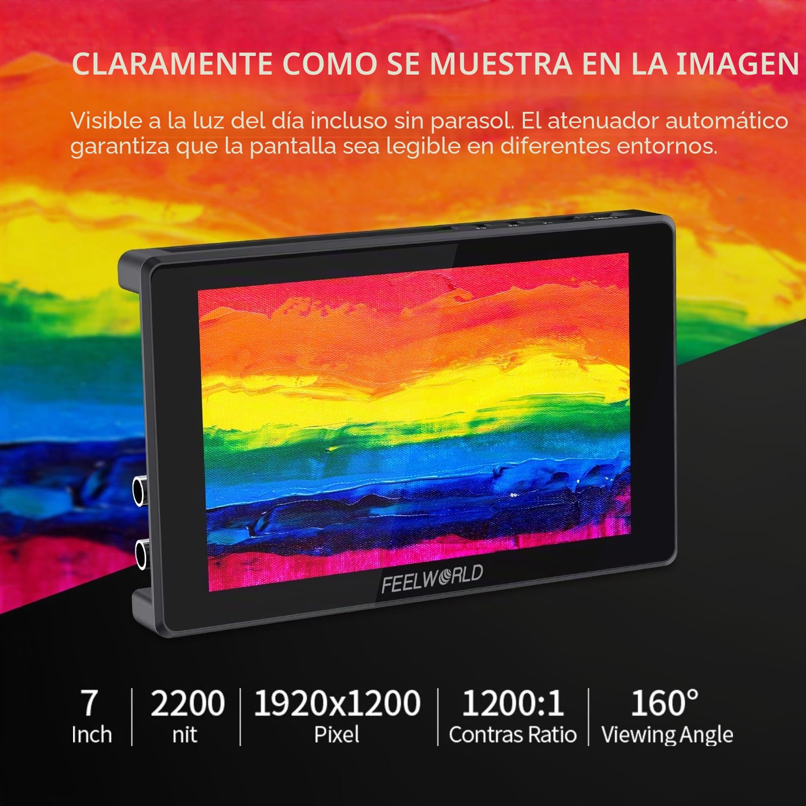 FEELWORLD SH7 7 Pulgadas DSLR Monitor de Campo Compatible con conversión Cruzada SDI HDMI y Salida 3D LUT con Forma de Onda táctil 2200 nits Brillo Ultra F970 Kit de instalación y alimentación