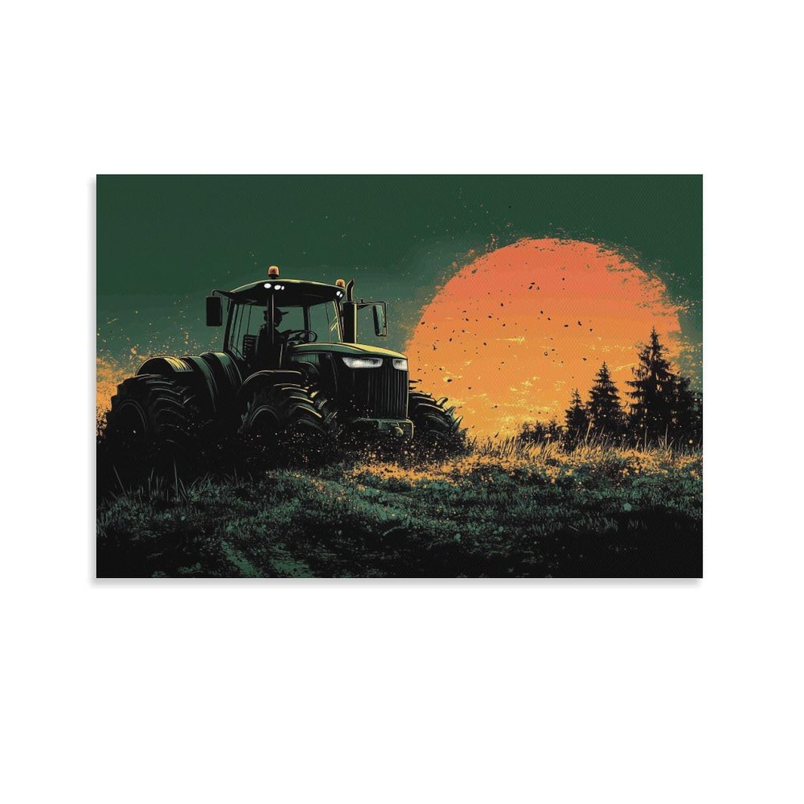 CPLVKWRQJ Tractor at Sunset Individual Tractor Sunset Silhouette Wall Art Decor - Kitchen Canvas Wall Decor Removable Multi-Purpose Focal Point 16x24inch(40x60cm)
