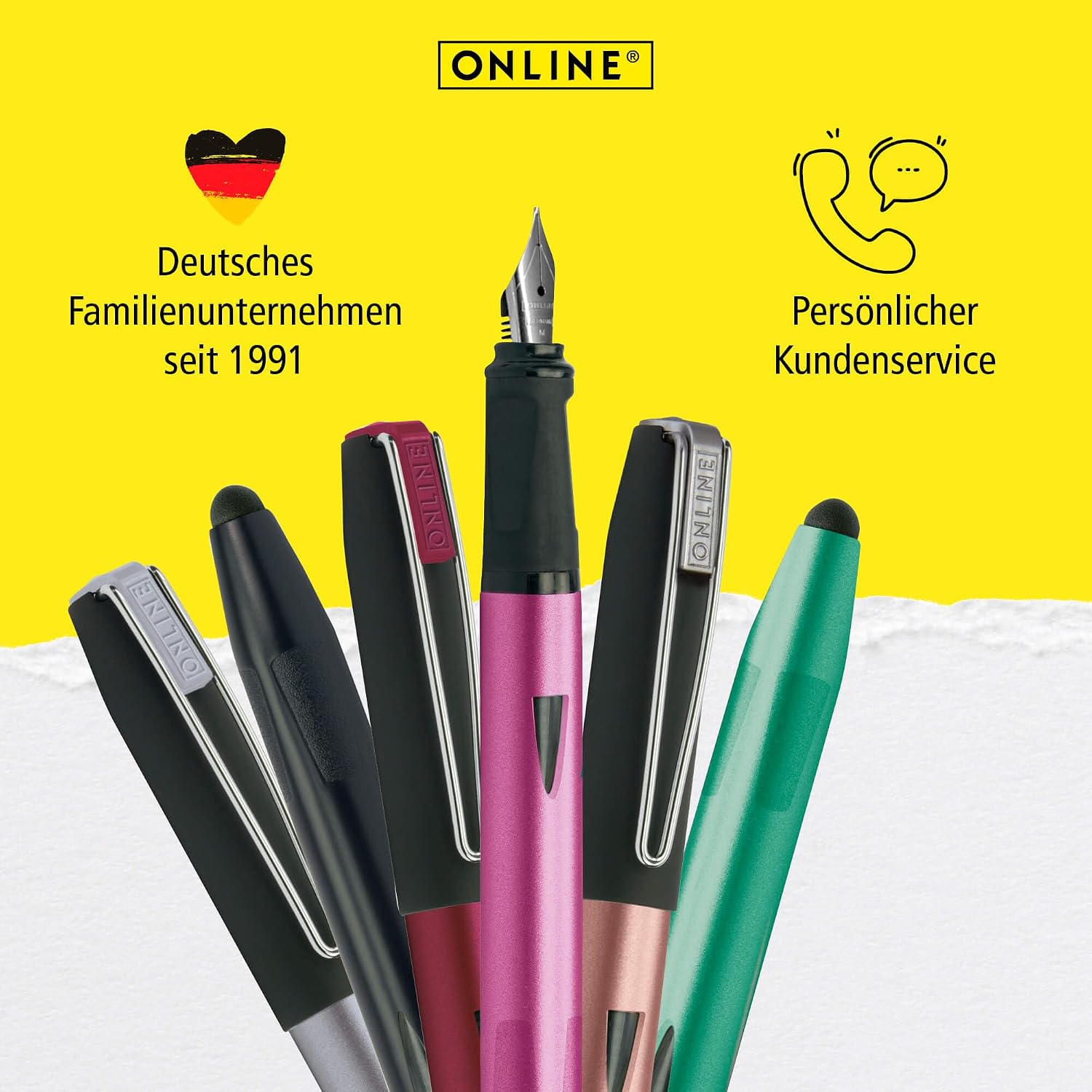 Online Switch Plus Pink Fountain Pen & Touch Pen for Tablets & Smartphones, Multifunction Pen with Ink Cartridge, Nib Size Medium
