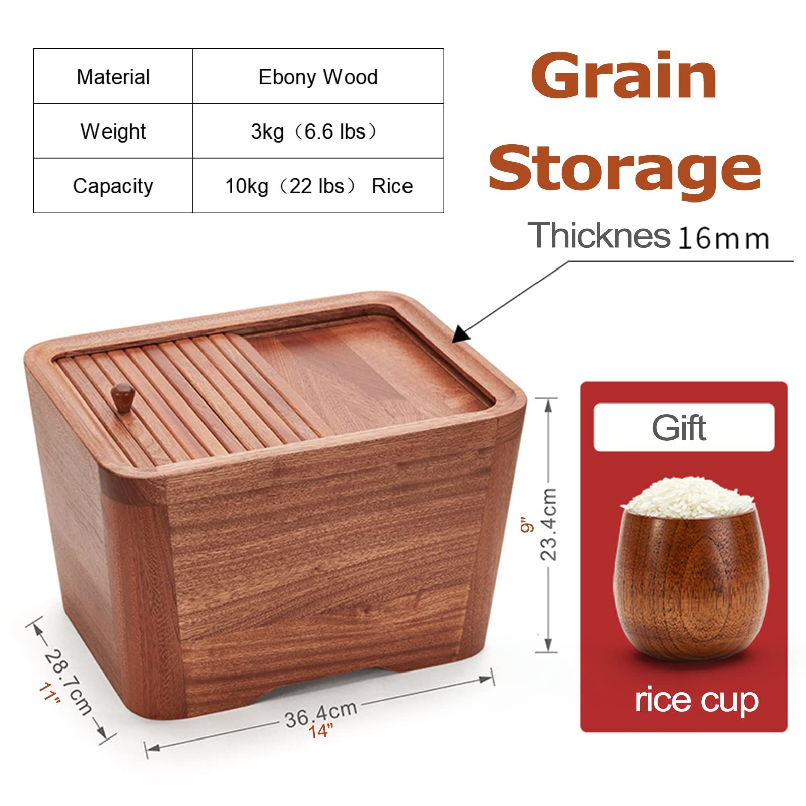 Contenitori per Alimenti Ermetici Barile Di Riso In Legno Per Uso Domestico - Scatola Porta Riso Sigillata Grande Da 10 Kg, Grano/cibo Secco/cereali/mais, Piano Di Lavoro Della Dispensa Della Cucina