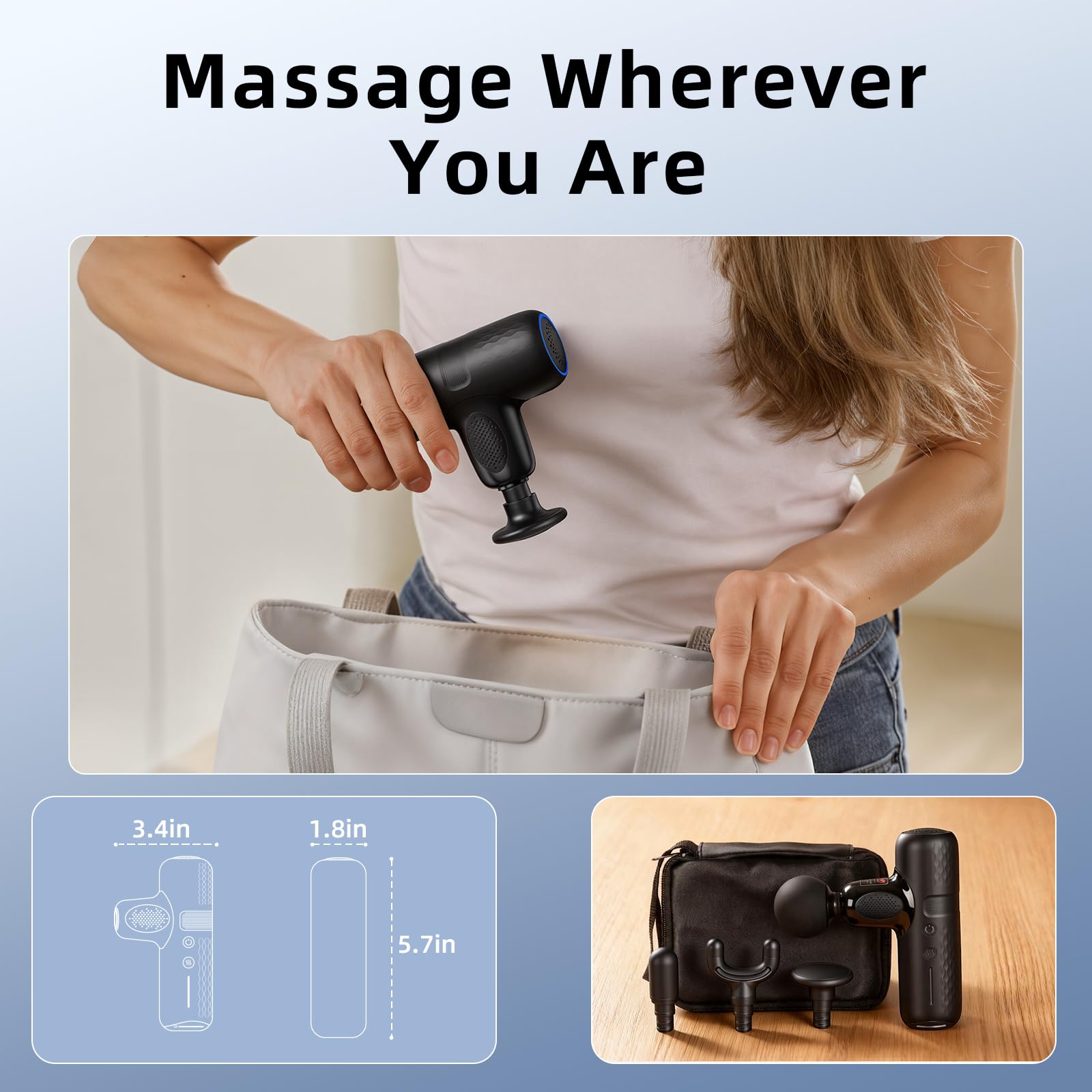 Mini pistola massaggiante con terapia del calore, pistola per massaggi con custodia, 3200 giri/min, potente muscolo per alleviare il dolore alla schiena e al collo, regalo per donne e uomini