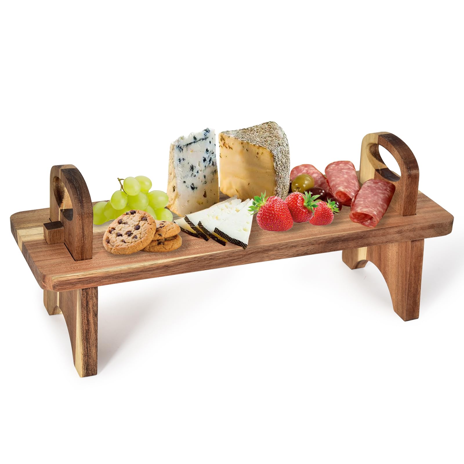 Acacia Wood Raised Serving Platter Great Cake Stand Food Display,42x14x17 cm, Cheese Board & Salad Server Perfect for Afternoon Tea, Tapas, Buffets & Breakfast,Desserts, Grazing and Buffets