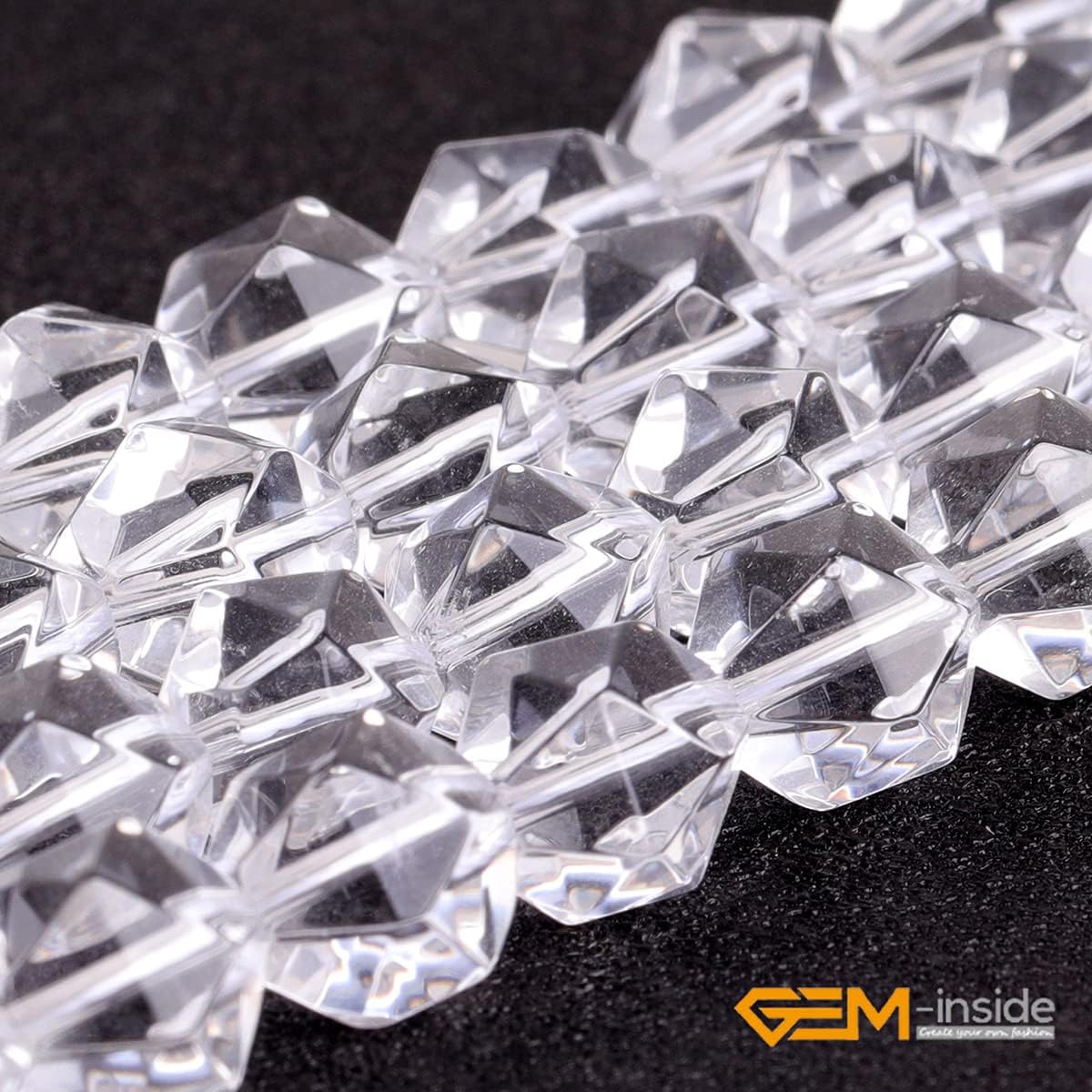 GEM-Inside Natural 10mm White Clear Quartz Gemstone Loose Beads Faceted Cambay Crystal Energy Stone Power for Jewelry Making 15"