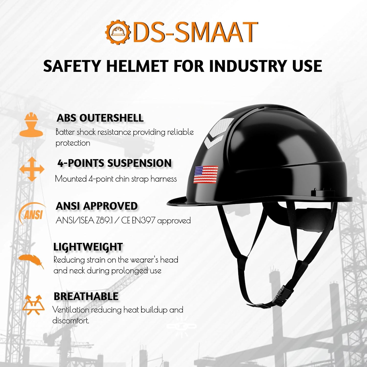 Reflective Safety Hard Hat with Visor,Vented Protection Construction Hard Hat,ANSI Z89.1& OSHA Approved Safety Helmet - Image 3