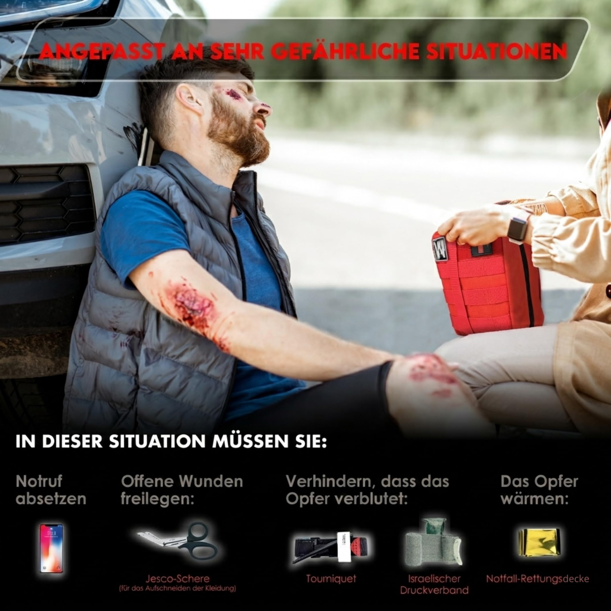 WONCROW ® Erste Hilfe Set + Mini Reiseapotheke - Auto Verbandskasten, Notfall Ausrüstung, Motorrad Zubehör - Notfalltasche Gefüllt Fahrrad Verbandtasche Hausapotheke Tasche Koffer First Aid Kit Car