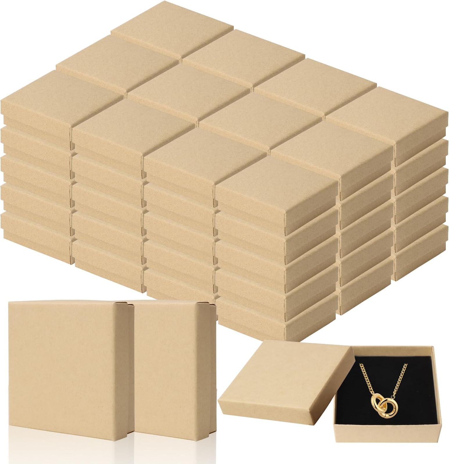 60 Pcs Jewelry Gift Boxes, 9x9x3cm Square Bangle Box, Cardboard Paper Necklace Box with Sponge Insert, Sturdy Bracelet Boxes Bulk for Jewellery Packaging, Selling & Display (Brown)