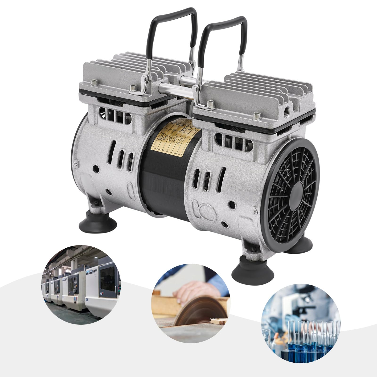 Ölfreie Vakuumpumpe 550W Unterdruckpumpe für Labor und Industrie Vakuumpumpe mit Silencer 1400rpm 45dB 8bar Max Vakuum -93Kpa Umweltfreundlich Geräuscharm