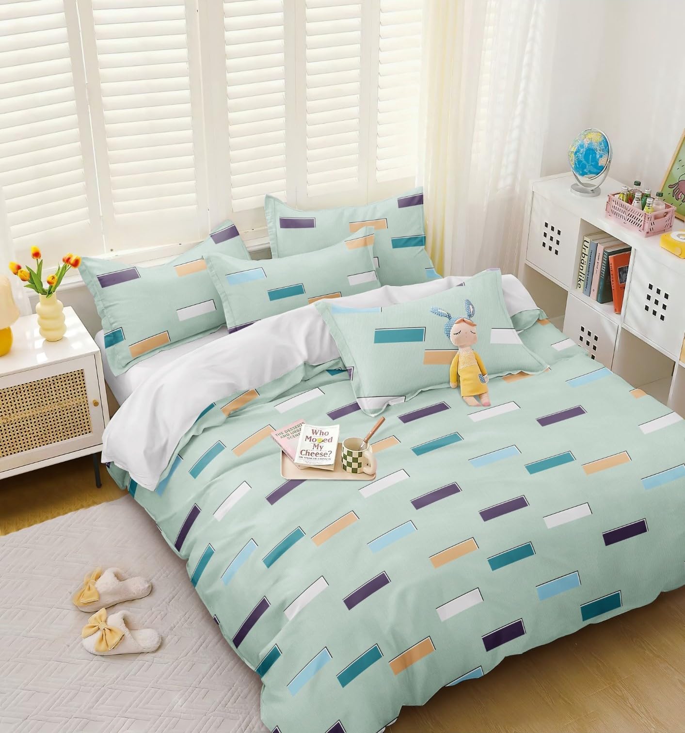 House of Aby Queen Size Bedsheet for Double Bed, 1 Heavy Glace Cotton Bed Sheet Double Bed (90x100 Inches) with 2 Pillow Covers | 130 TC Bed Sheet Double Bed (Sea Green)