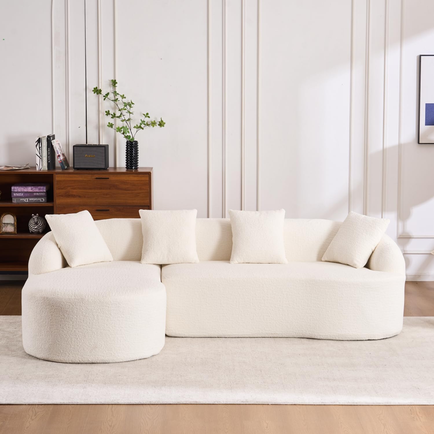 99 Inch 4 Seater Cloud Couch with Chaise Lounge,L Shaped Compression Modular Sectional Sofas,Wood Grain Chenille Fabric Couches with 4 Pillows,Modern Sofa Chair for Home Living Room Office