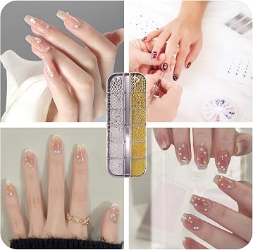 Bettinay 2 Boxes Nail Gems for Nail Art,Nail Beads Supplies Accessories for DIY Craft Kit