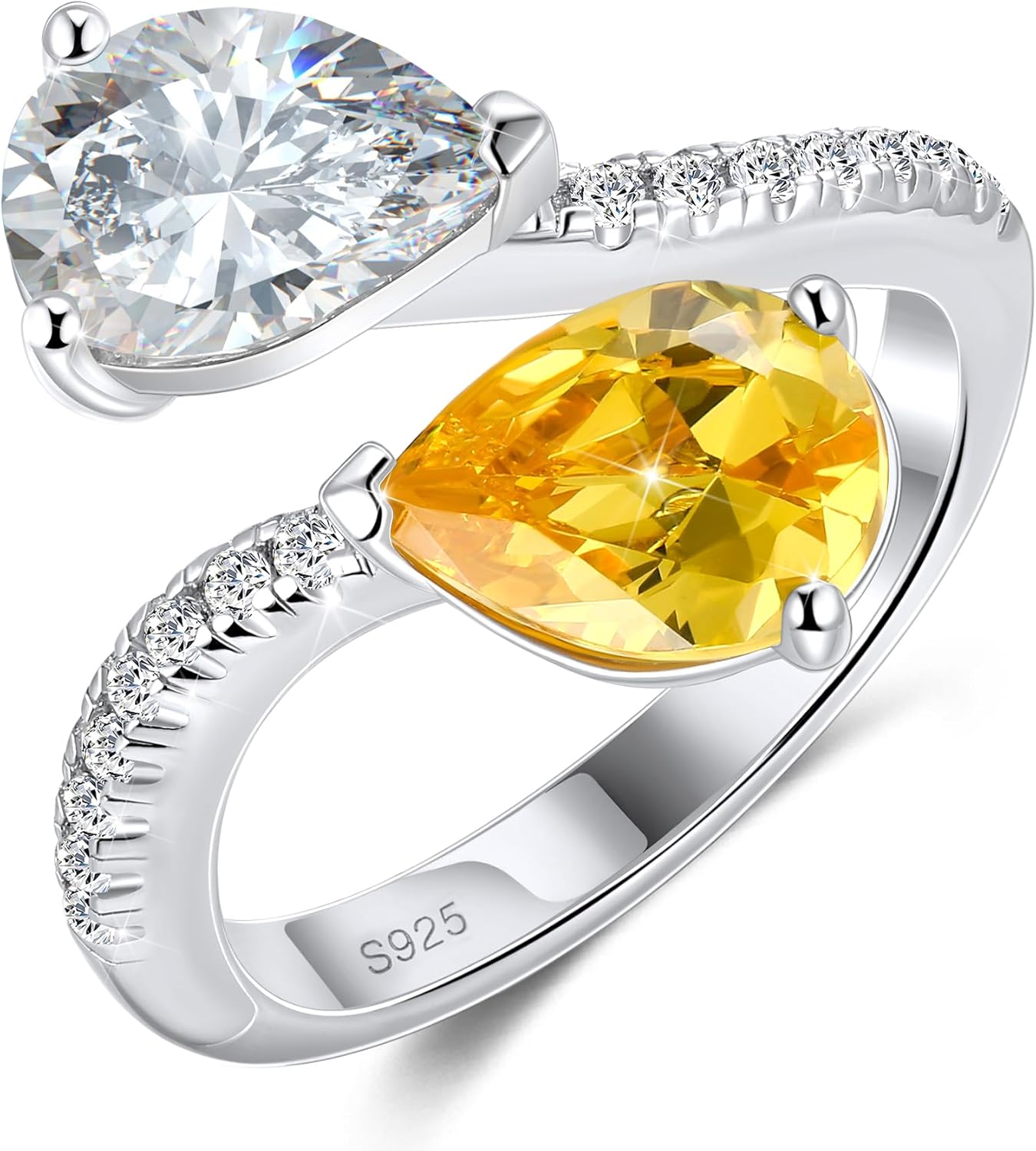 Toi et Moi Rings For Women, Sterling S925 Silver 2 Two Double Birthstone Rings For Wife, Personalized Rings Mother Daughter Ring Sisters Ring Couple Ring Engagement Ring Wedding Rings