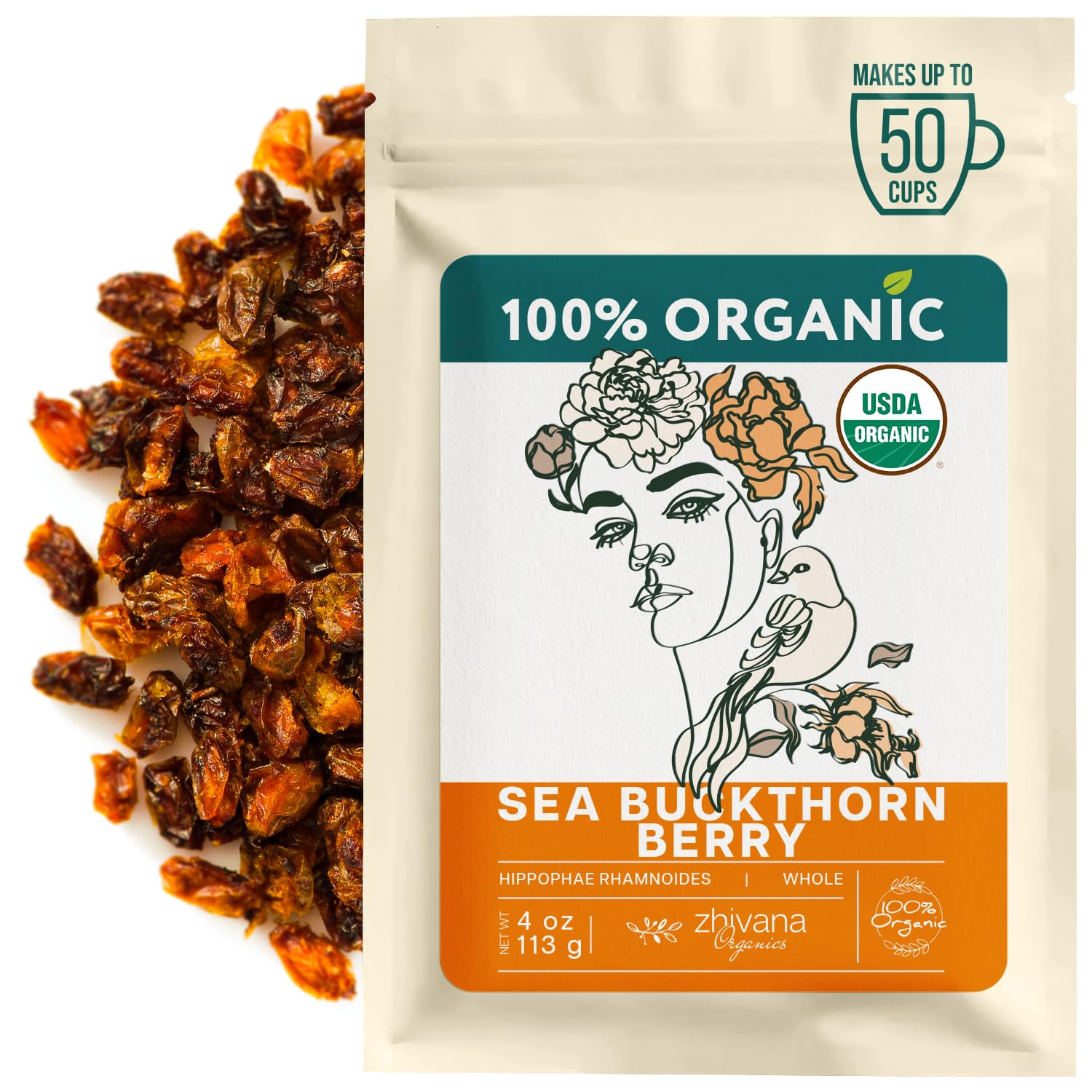 Organic Sea Buckthorn Berry – Sea Buckthorn Tea, Dried Seaberry, Seabuckthorn – Espino Amarillo – Rich in Nutrients Superfood Berries for Immunity, Heart, Digestion, Liver, Skin – 4 Ounces