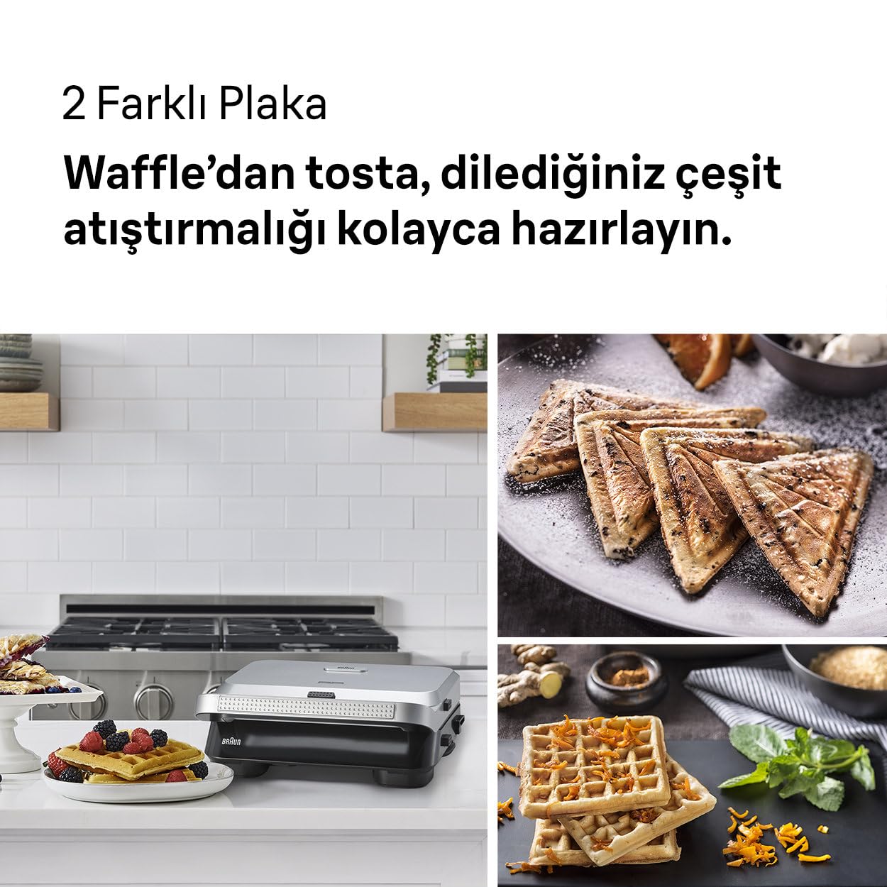 Braun SnackMaker 5 SM5005, Tostapane con Piastre per Sandwich e Cialde, Waffle M