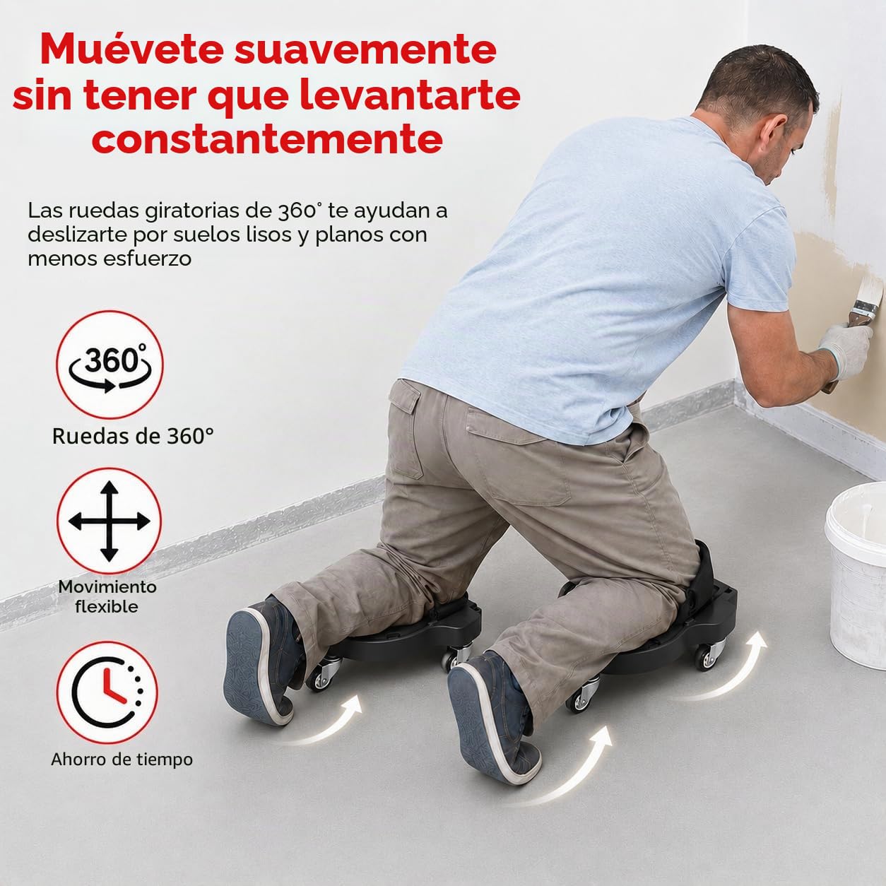 Rodilleras Enrollables, Rodillera de Protección Móvil, Rodilleras con Ruedas Que Ahorran Trabajo, Rodilleras Flexibles Deslizantes con Ruedas para Jardín, Construcción de Trabajo