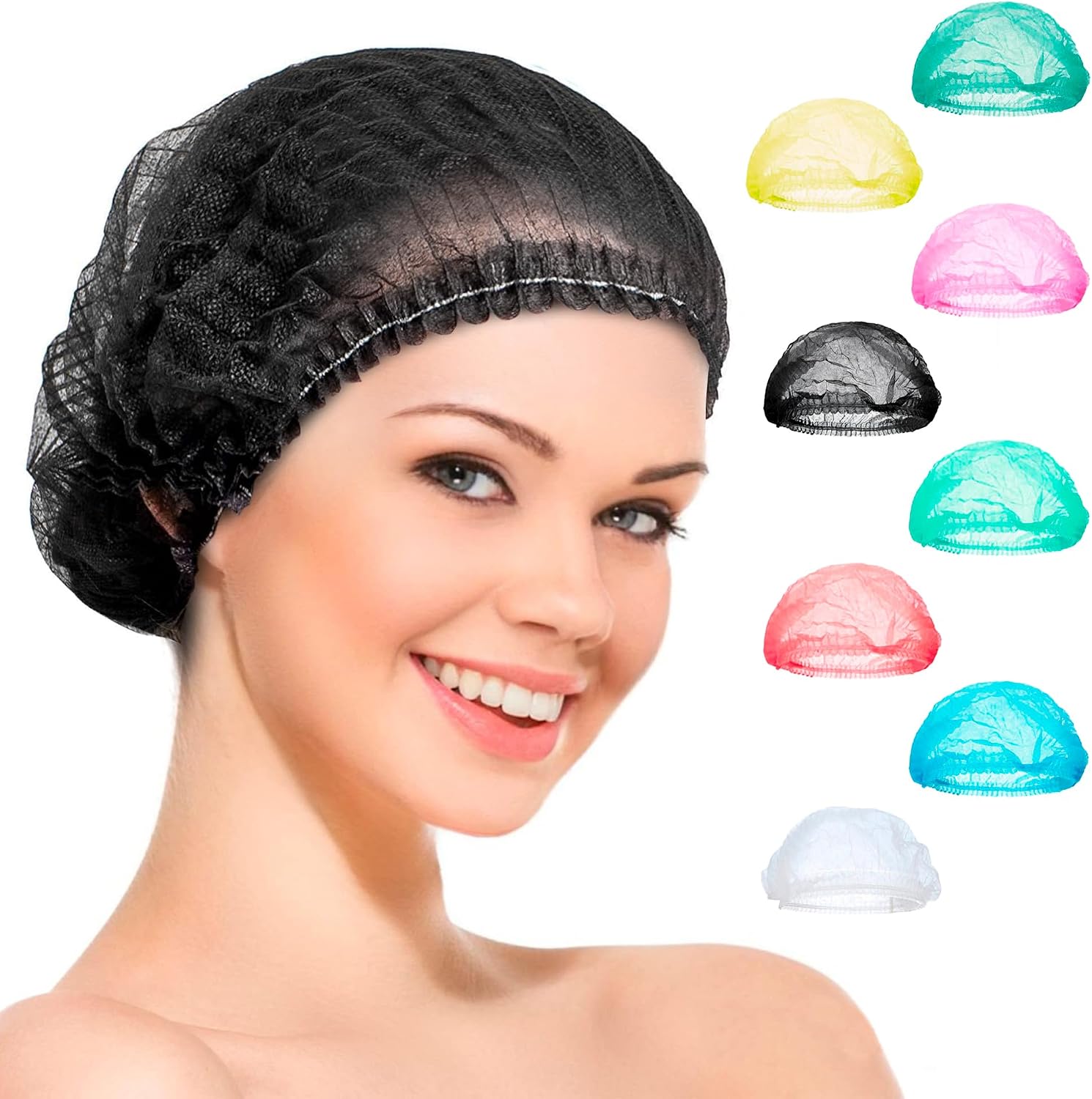 ABC PACK & SUPPLY Disposable Bouffant Caps, Black 21 Inch Hair Nets for Food Service Workers, Non Woven Polypropylene Hair Covers, Pack of 100