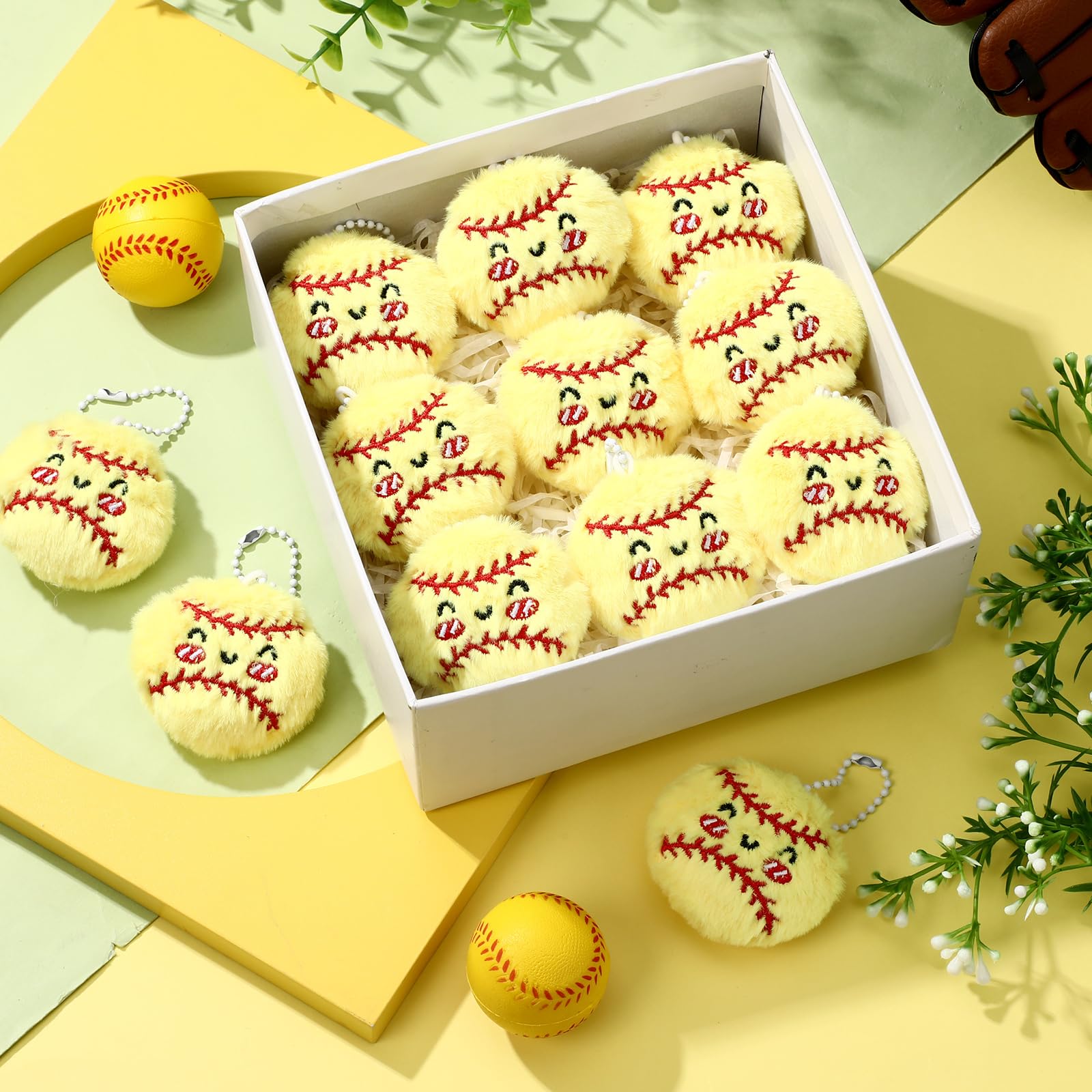 Simgoing 15 Pcs Softball Senior Night Keychain Gift Bulk Mini Plush Ball Prizes Funny Sports Players Team Party Favors Gifts for Group