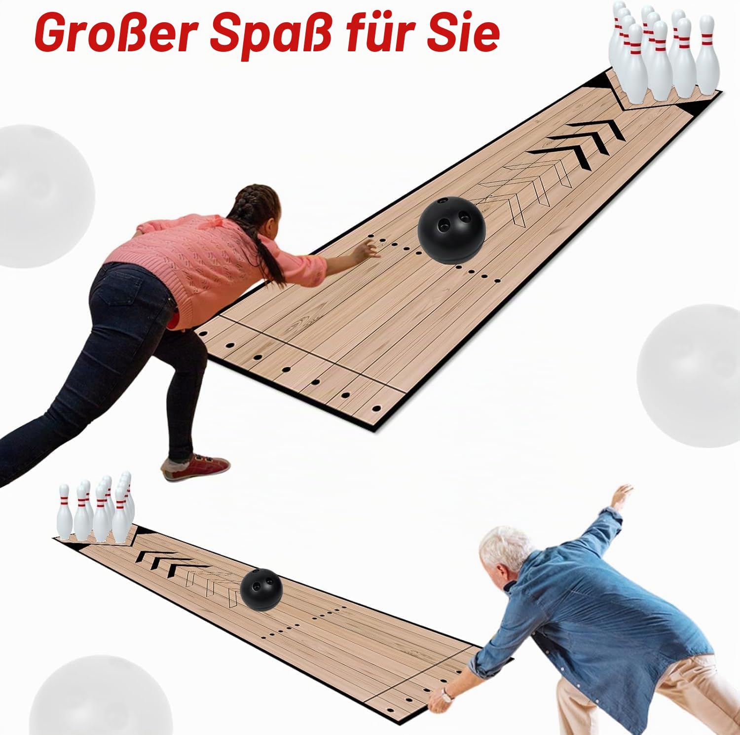 Mini Bowling Set, Indoor Outdoor Home Bowling Set, Bowlingbahn Set mit Lane, Bowling Pins & Ball Set, Full Bowlingbahn Set für Familie Freunde