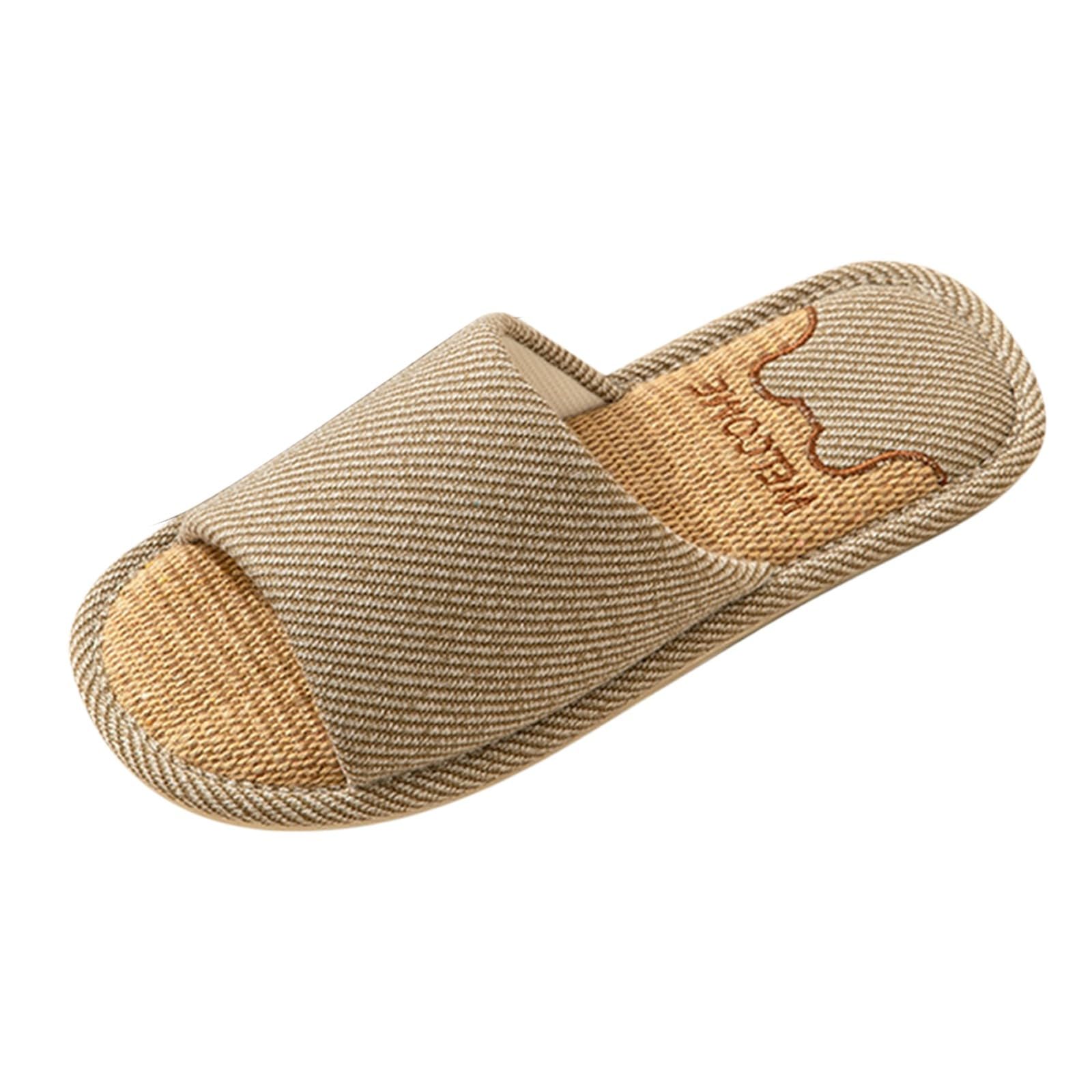 Shengsospp Linen Slippers Unisex Linen Summer Beach Shoes Lightweight Bedroom Slippers Home Breathable Indoor Slider Sandals Coffee, 9.5
