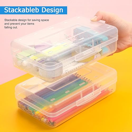Vista 44 de Tamaki 1 caja de lápices de plástico de gran capacidad, cajas transparentes con tapa hermética, diseño apilable y elegante caja organizadora de Verde