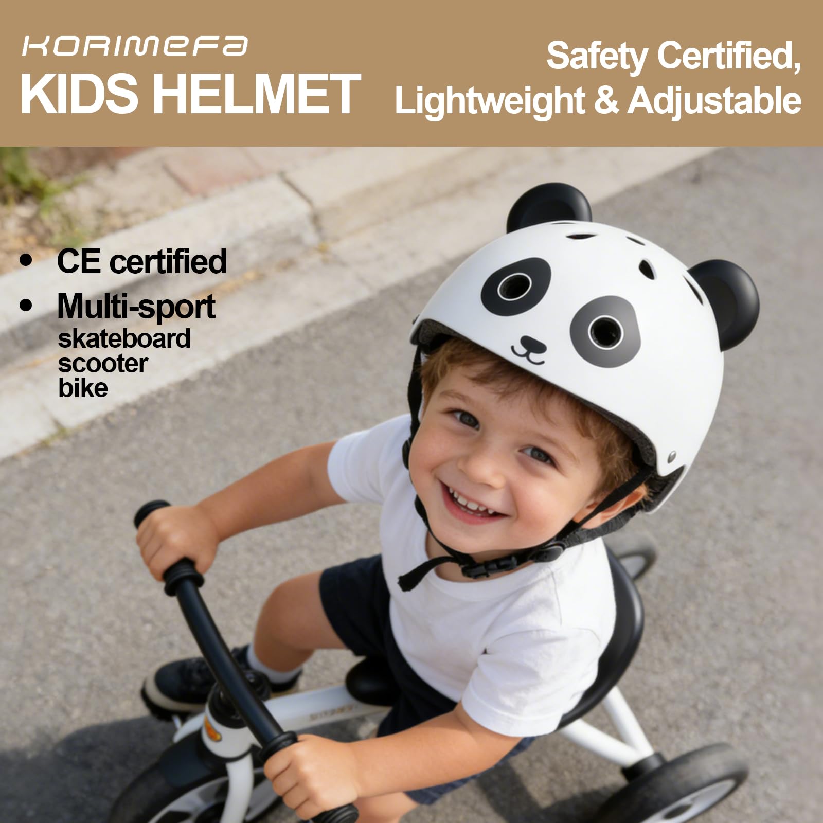 KORIMEFA Süßer Kinder Helm Fahrradhelm Skaterhelm 1-8 Jahre Jungen Mädchen, Bärchen Panda Form, 44-50cm