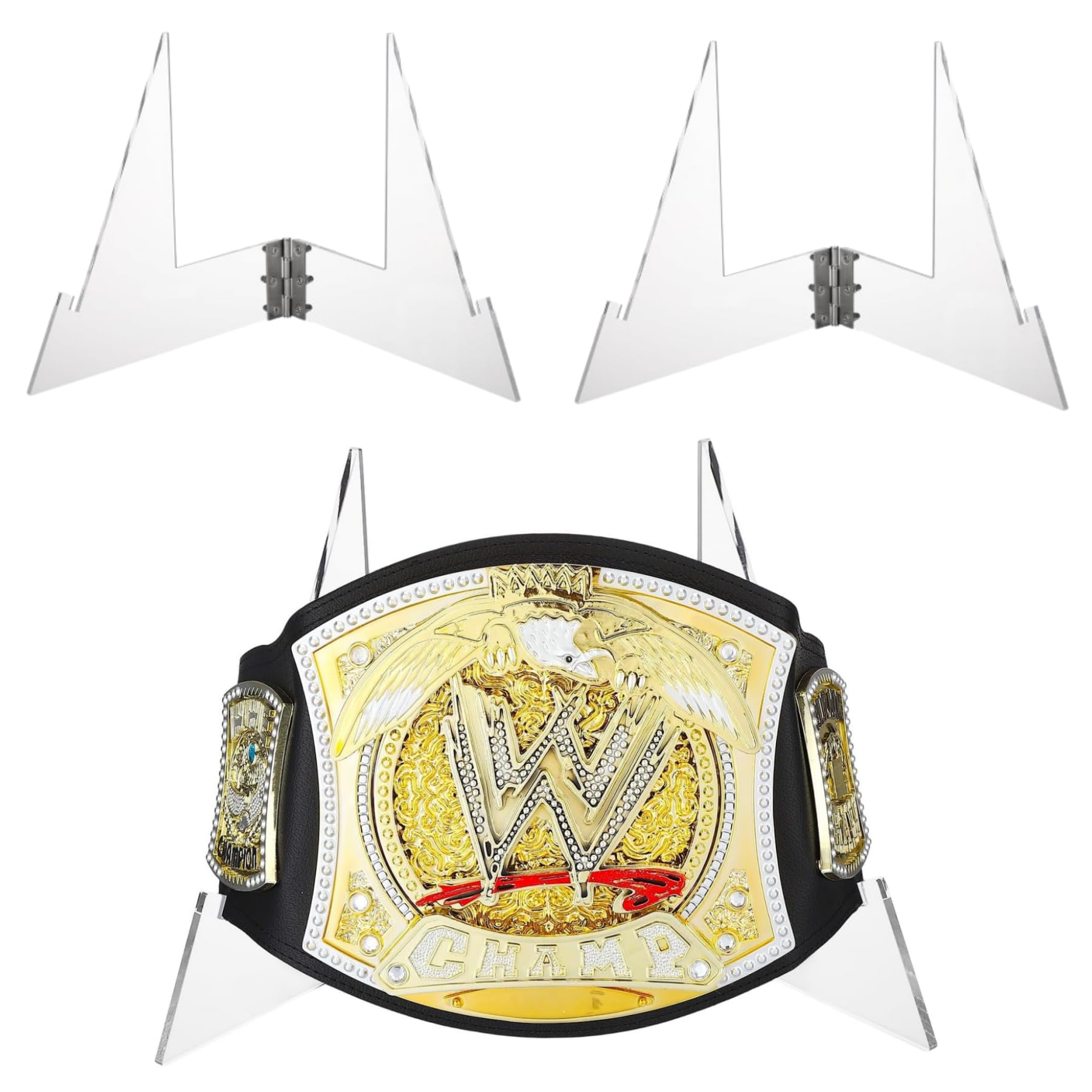 2 PCS Championship Belt Display Stand, Acrylic Wrestling Belt Buckles Holder for Heavy Duty Wrestling and Football Trophies, 9x9.45in Wrestling Belt Display Stand, Easy to Assemble