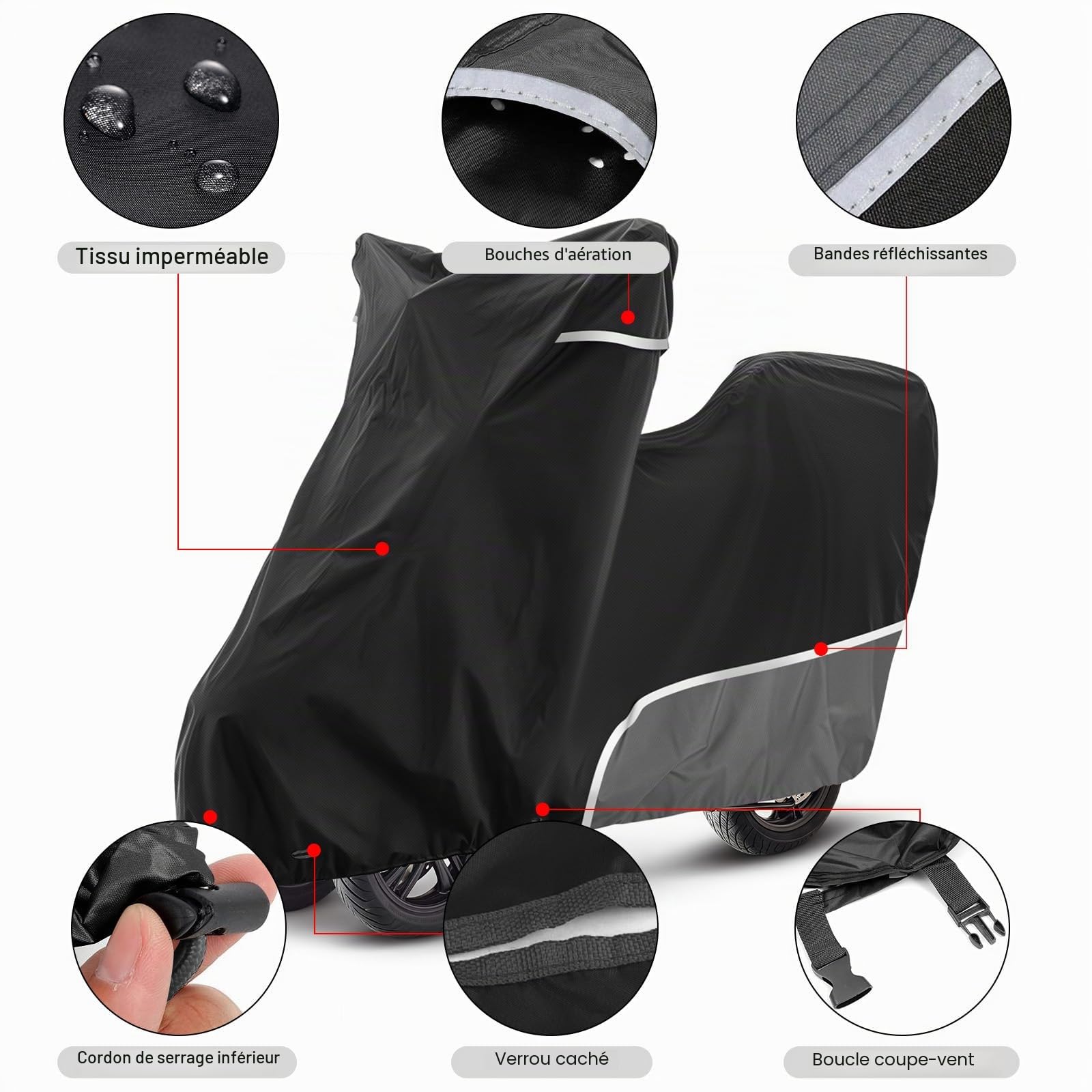 Bâche de protection pour moto, d'extérieur, avec coffre, imperméable et résistante à l'hiver, tissu Oxford 420D, convient pour Piaggio MP3 250/310/300/350/400/500/530 (gris)