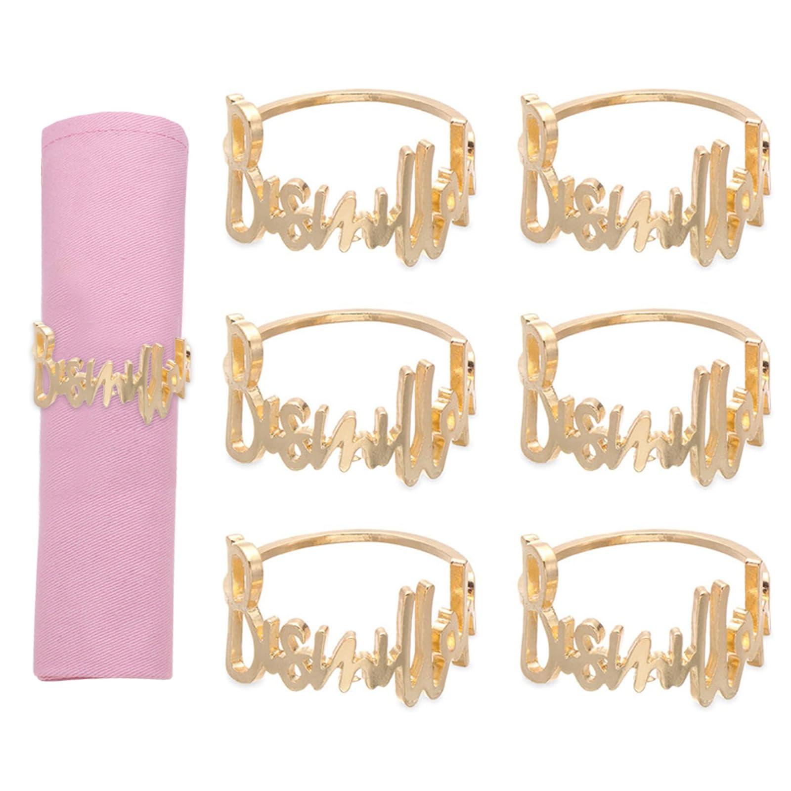 Napkin Rings- 6 PCS Bismillah Letter Metal Napkin Ring Set,Alphabet Napkin Buckles Holder Serviette Rings for Wedding Party Ramadan Banquet Table Decoration