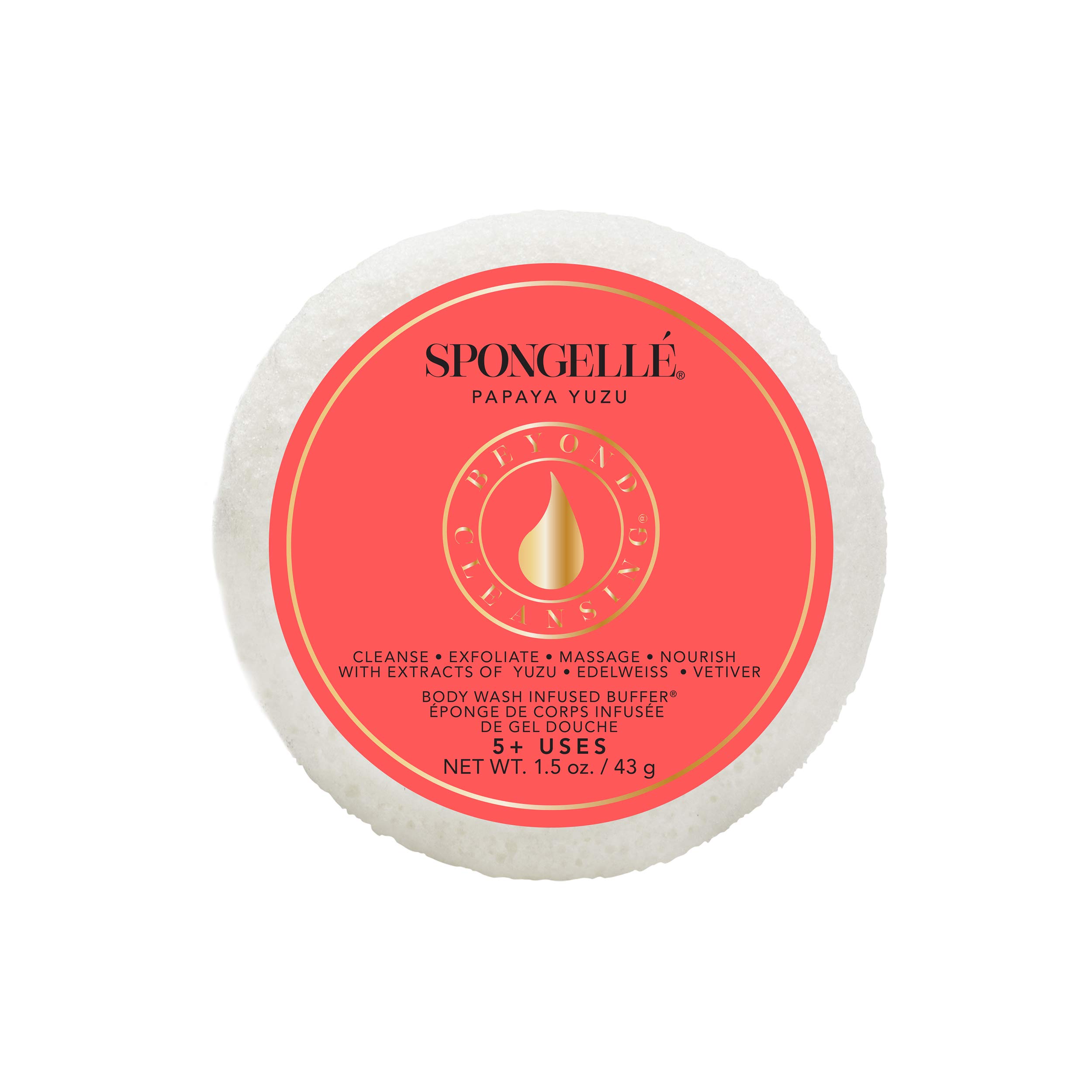 SPONGELLÉ Travel Size Spongette - Body Wash Infused Bath/Shower Sponge - Papaya Yuzu