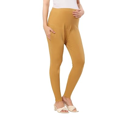 TRASA Women's Maternity Cotton Workout Leggings Over The Belly Pregnancy Yoga Pants with Pockets Soft Activewear Work Pa