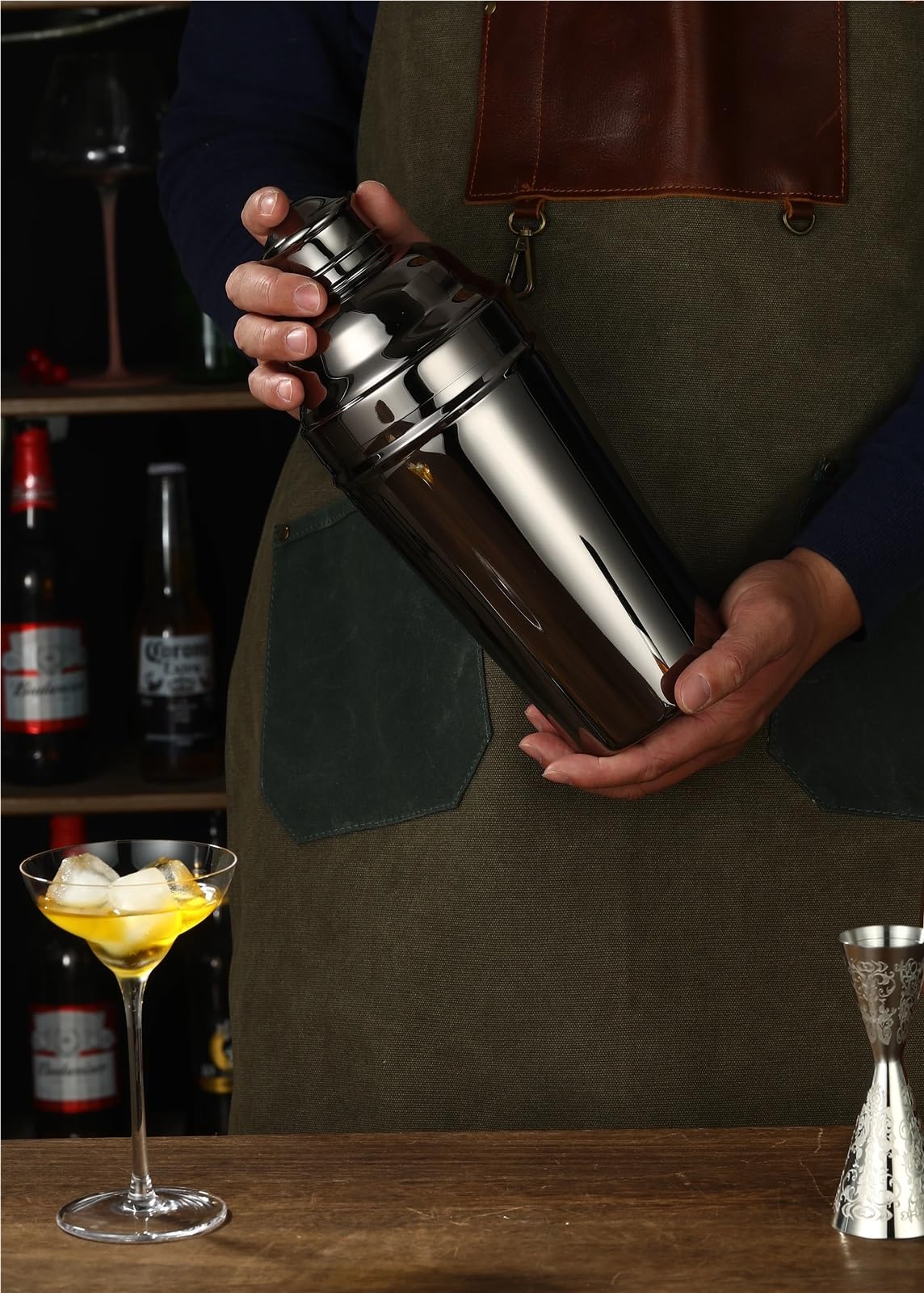 Shakers à Cocktails Shaker Extra Large 61oz-1,8l-304 en Acier Inoxydable, mélangeur à Cocktail, Style vin, Accessoire d'outils de Bar de fête Cocktail Shaker Kit(Gunmetal Black)