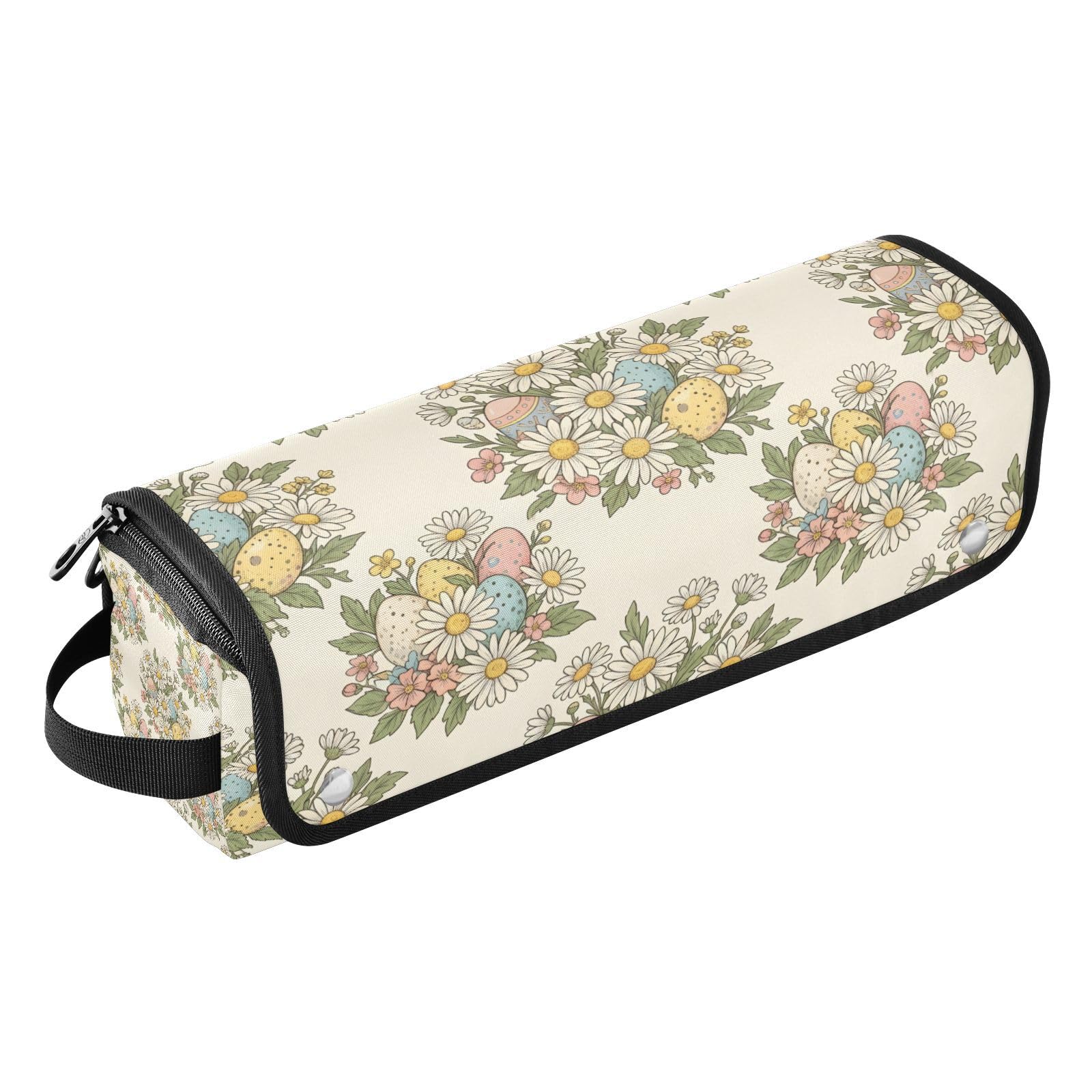 Daisy Flower Eggs Easter Hair Tools Travel Bag Portable Hair Accessory Organizer with Heat Resistant Mat 2 in