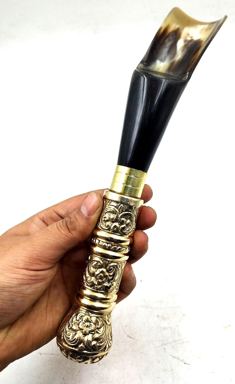 Shoe Horn Made with Real Horn Handmade. Easy Grip Long Brass handle Shoehorn for Men,Women Seniors, Pregnancy, Elderly, back pain, tall people and kids Shoes & Boots. Home or Travel .(12''brass)