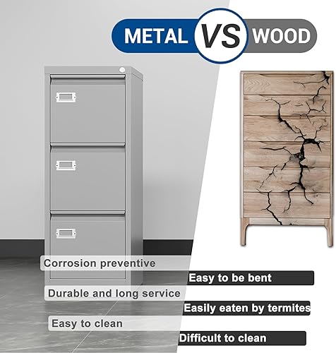 Miniatura 6 de Fesbos Archivadores verticales de 3 cajones  Archivador de 17.8 pulgadas de profundidad con cerradura  Armarios de almacenamiento de metal para
