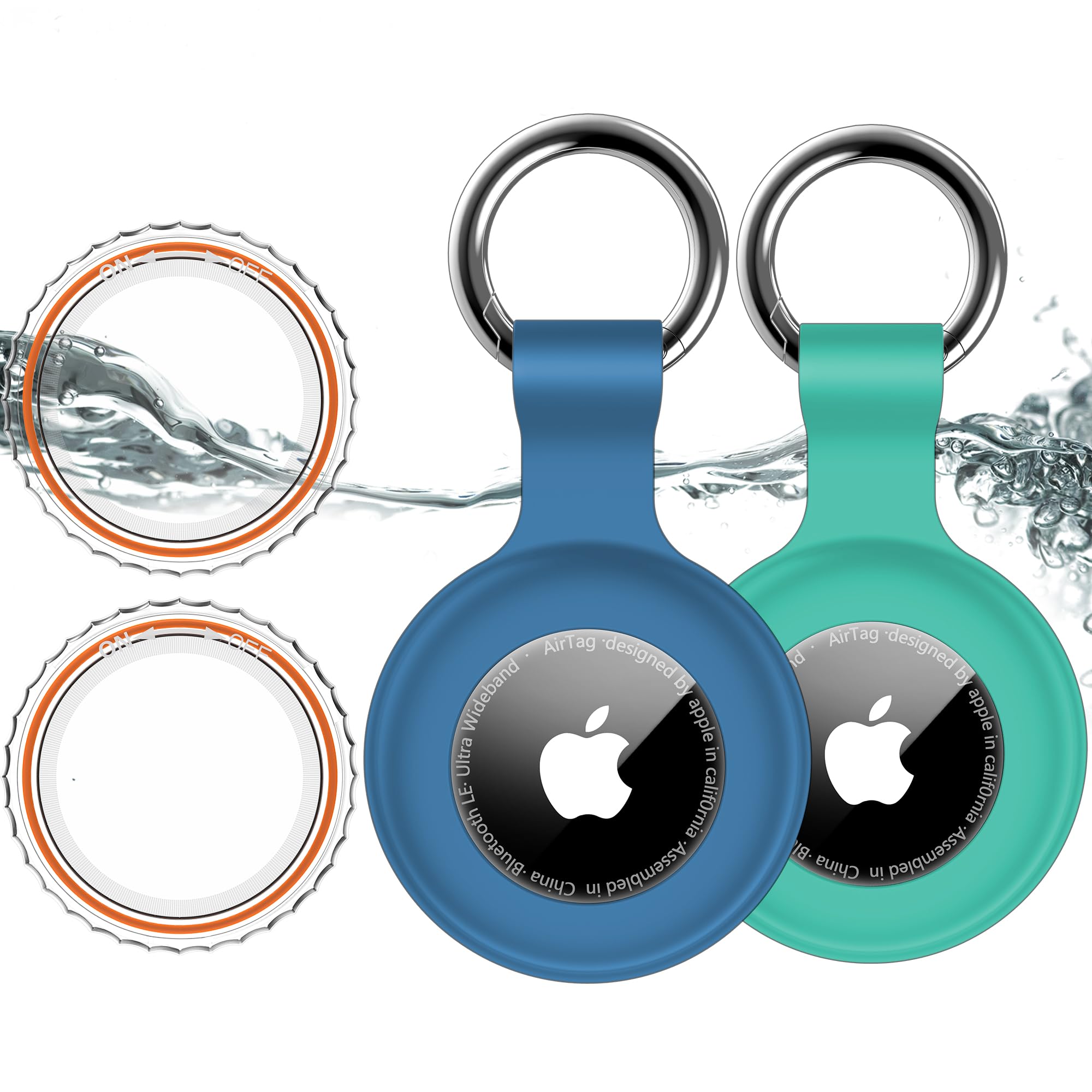 1|2|4Pack for Apple AirTag Holder,for Air Tag 2nd &amp;1st Genaretion,Waterproof GPS Tracker Air Tag Keychain with Cover Anti-Scratch Silicone for Air-Tag Case for Pets,Kids,Bags,Luggages-Blue+Green