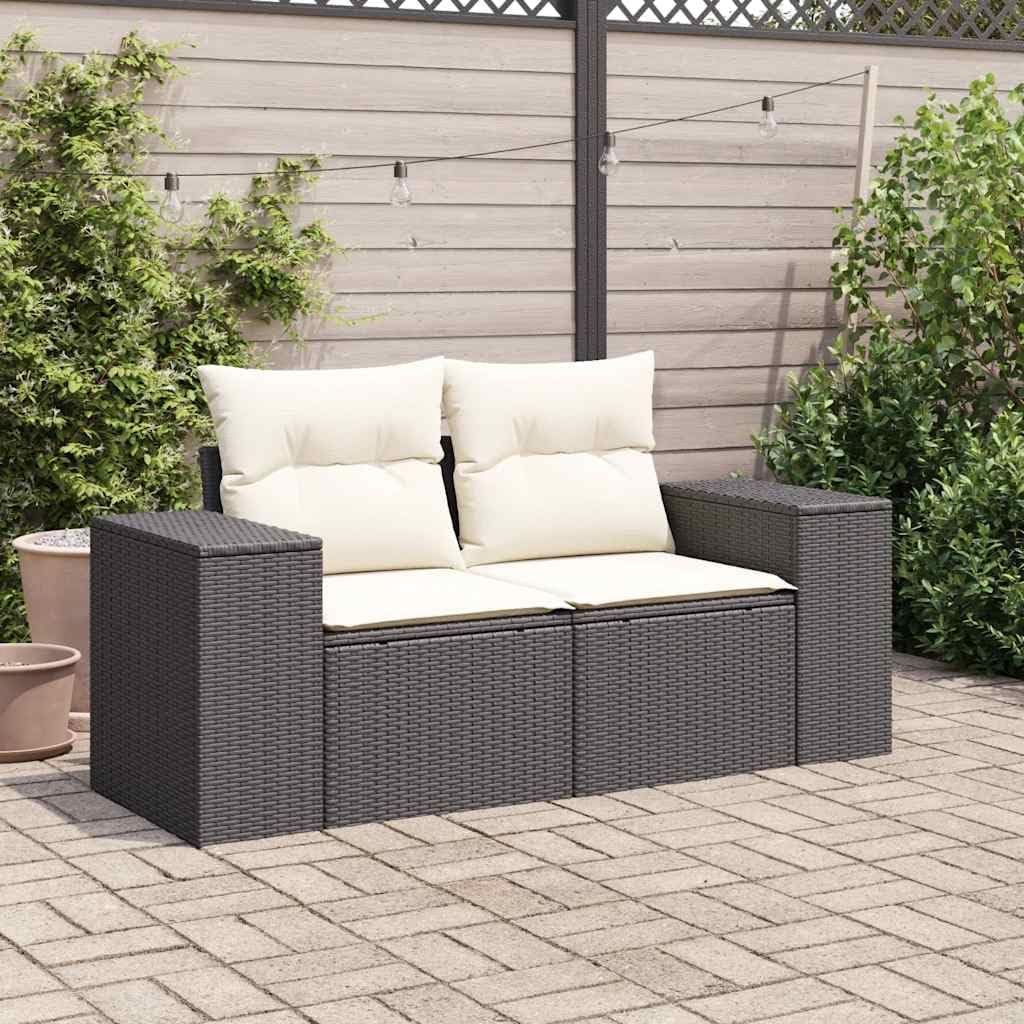 2-Seater Garden Sofa, Modular Outdoor Patio Loveseat with Hidden Storage, Weather-Resistant Poly Rattan Furniture for Backyard, Balcony, Deck, Black